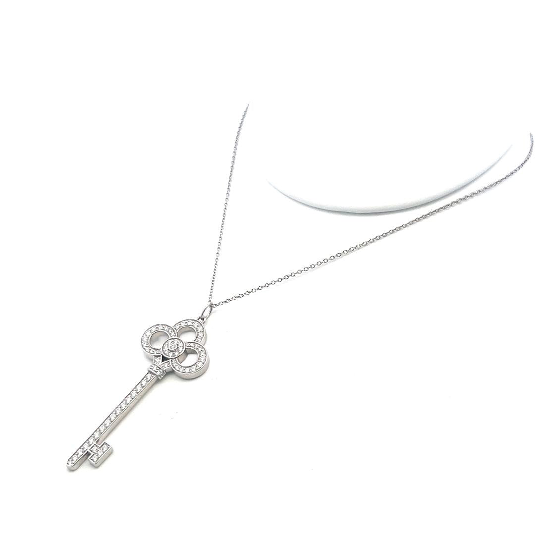 Tiffany & Co Platinum Key Pendant Necklace with 0.64ct Round F VS Diamonds