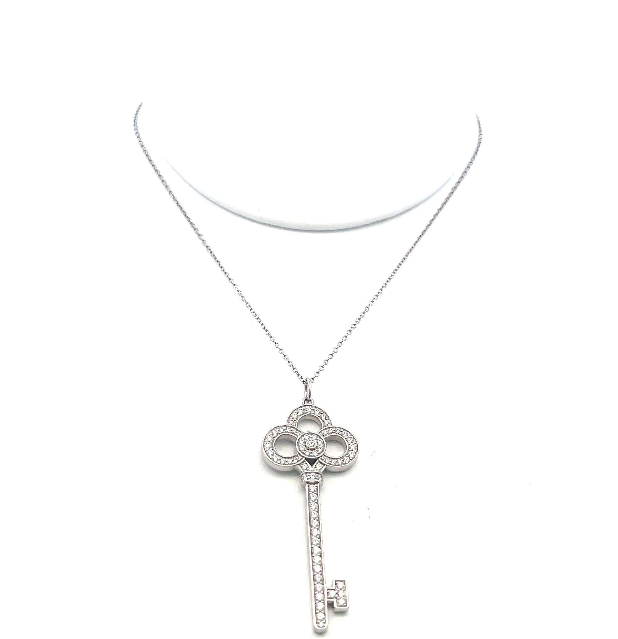 Tiffany & Co Platinum Key Pendant Necklace with 0.64ct Round F VS Diamonds