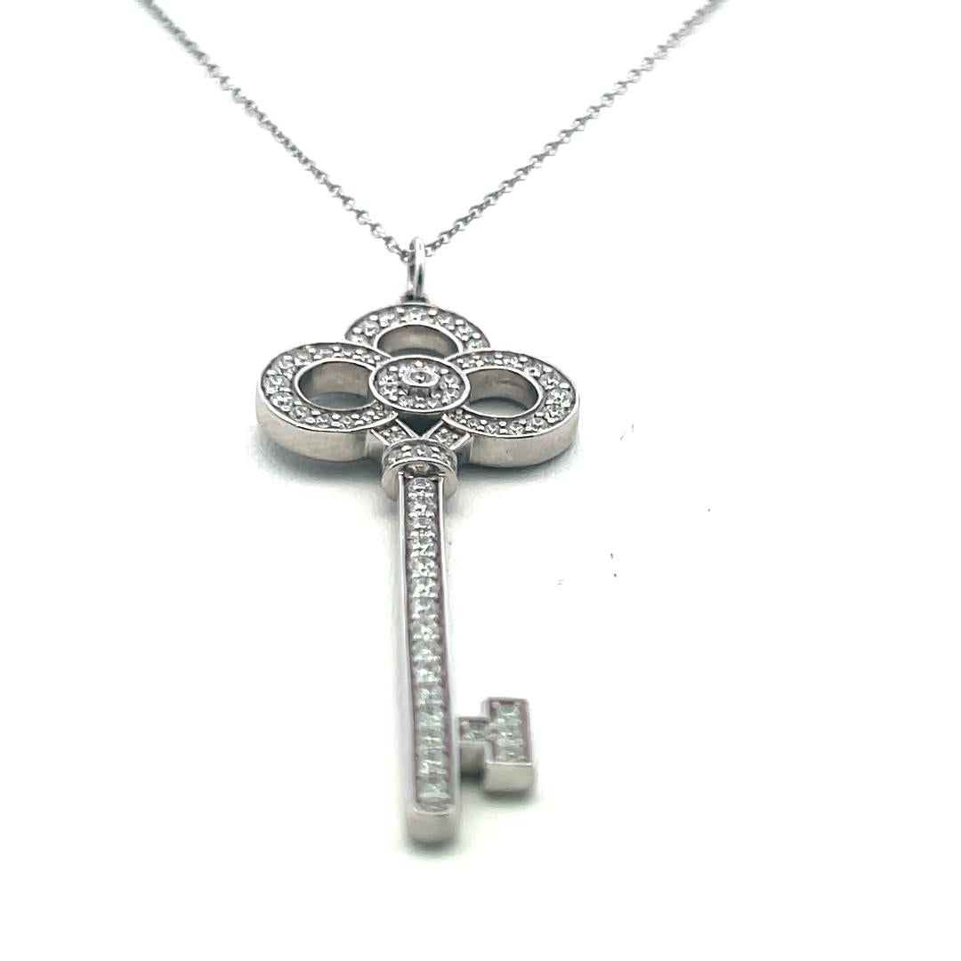 Tiffany & Co Platinum Key Pendant Necklace with 0.64ct Round F VS Diamonds