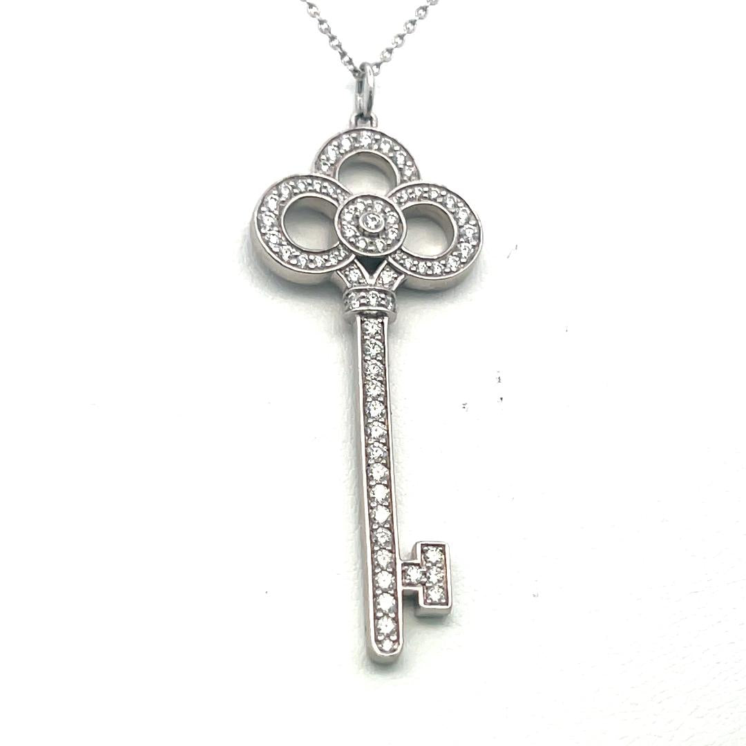 Tiffany & Co Platinum Key Pendant Necklace with 0.64ct Round F VS Diamonds