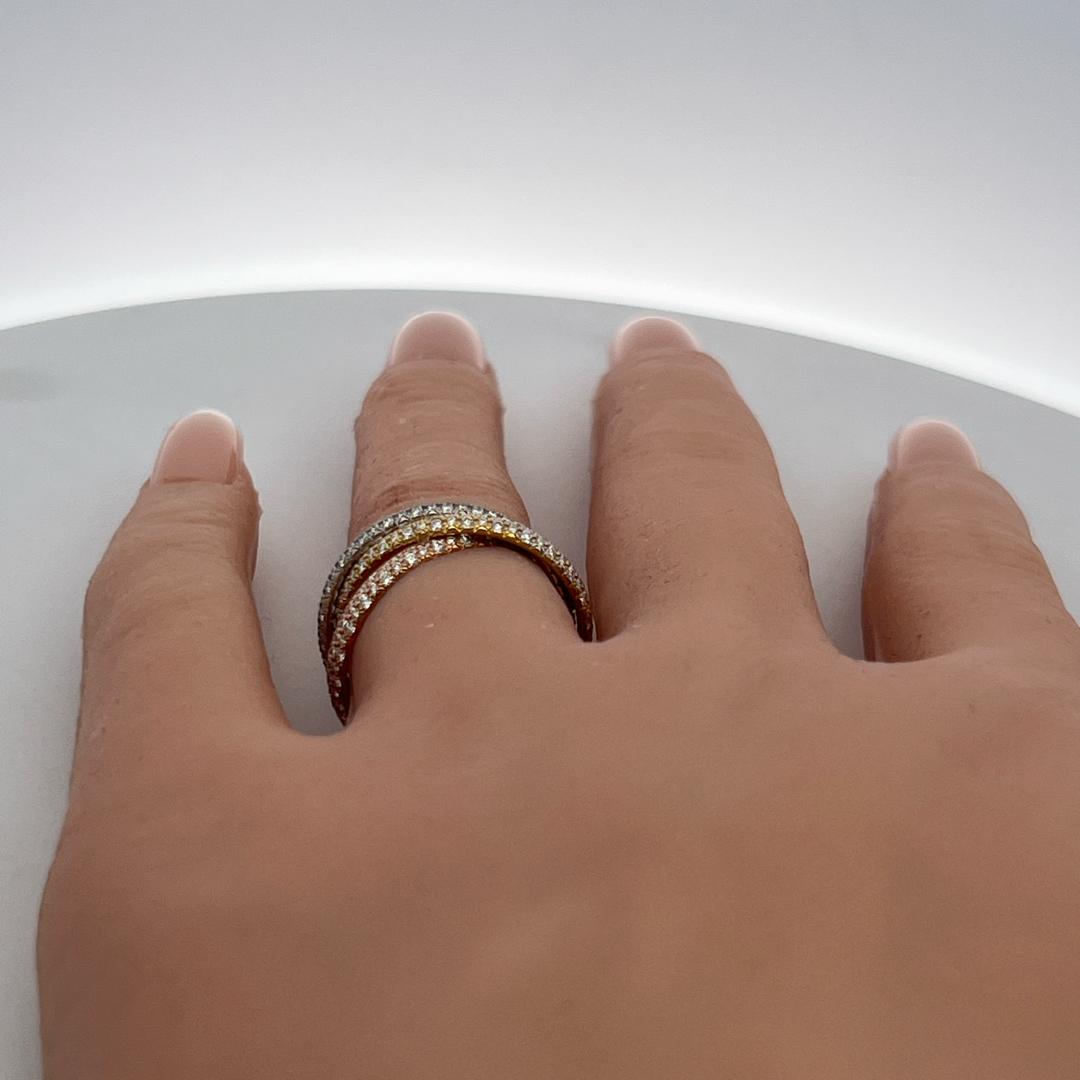 Cartier 18K Tri Color Gold Trinity Ring with 1.38 Carat Round F VS Diamonds