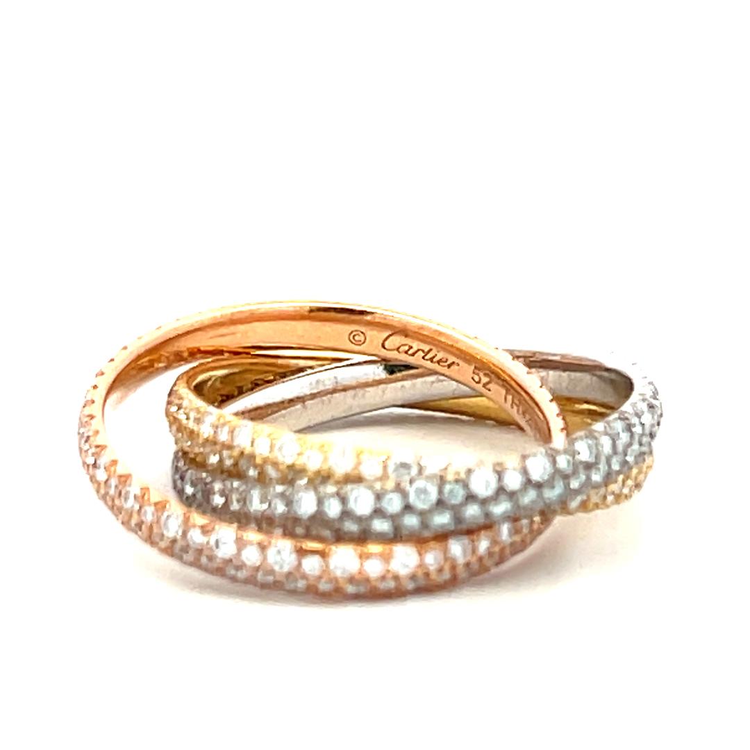 Cartier 18K Tri Color Gold Trinity Ring with 1.38 Carat Round F VS Diamonds