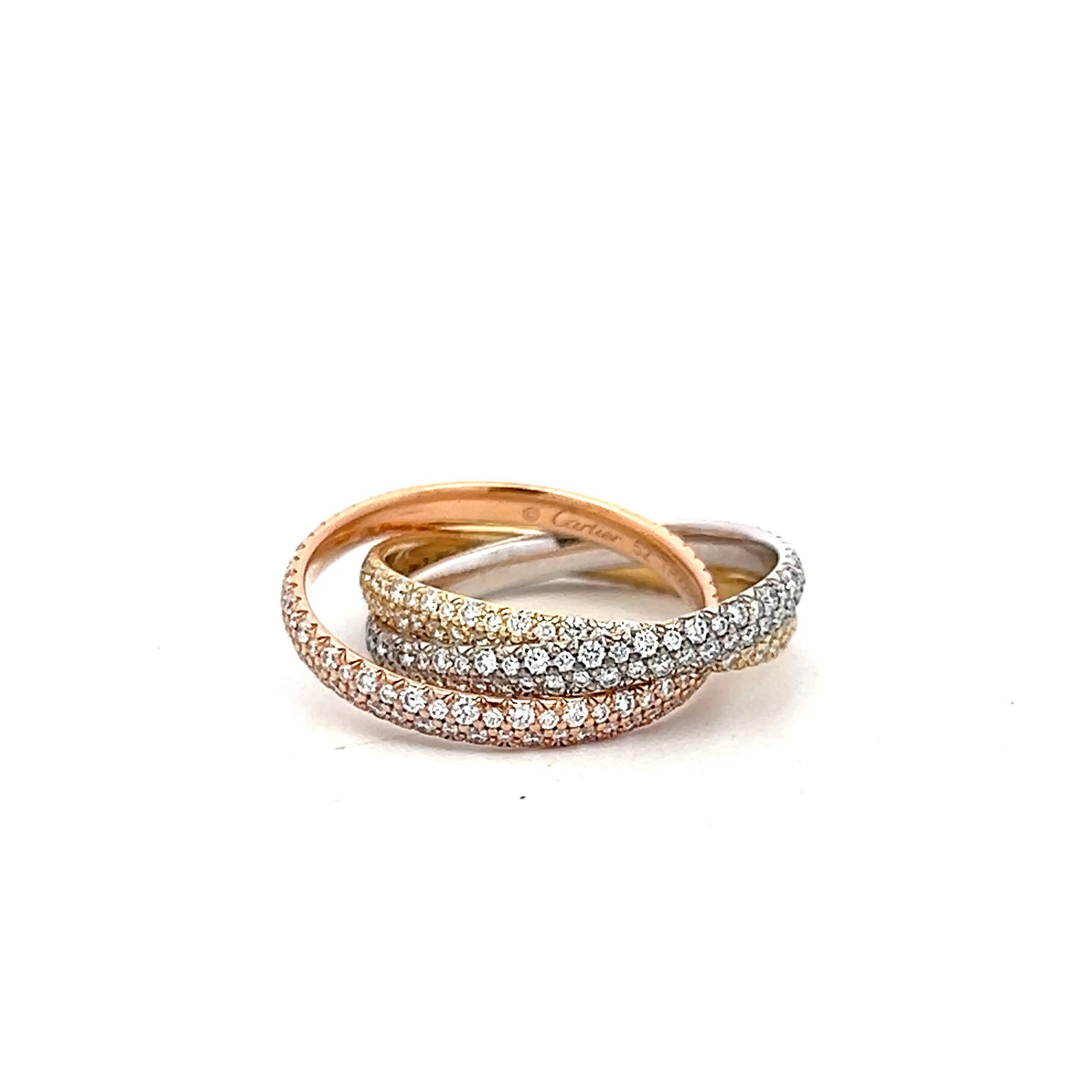 Cartier 18K Tri Color Gold Trinity Ring with 1.38 Carat Round F VS Diamonds