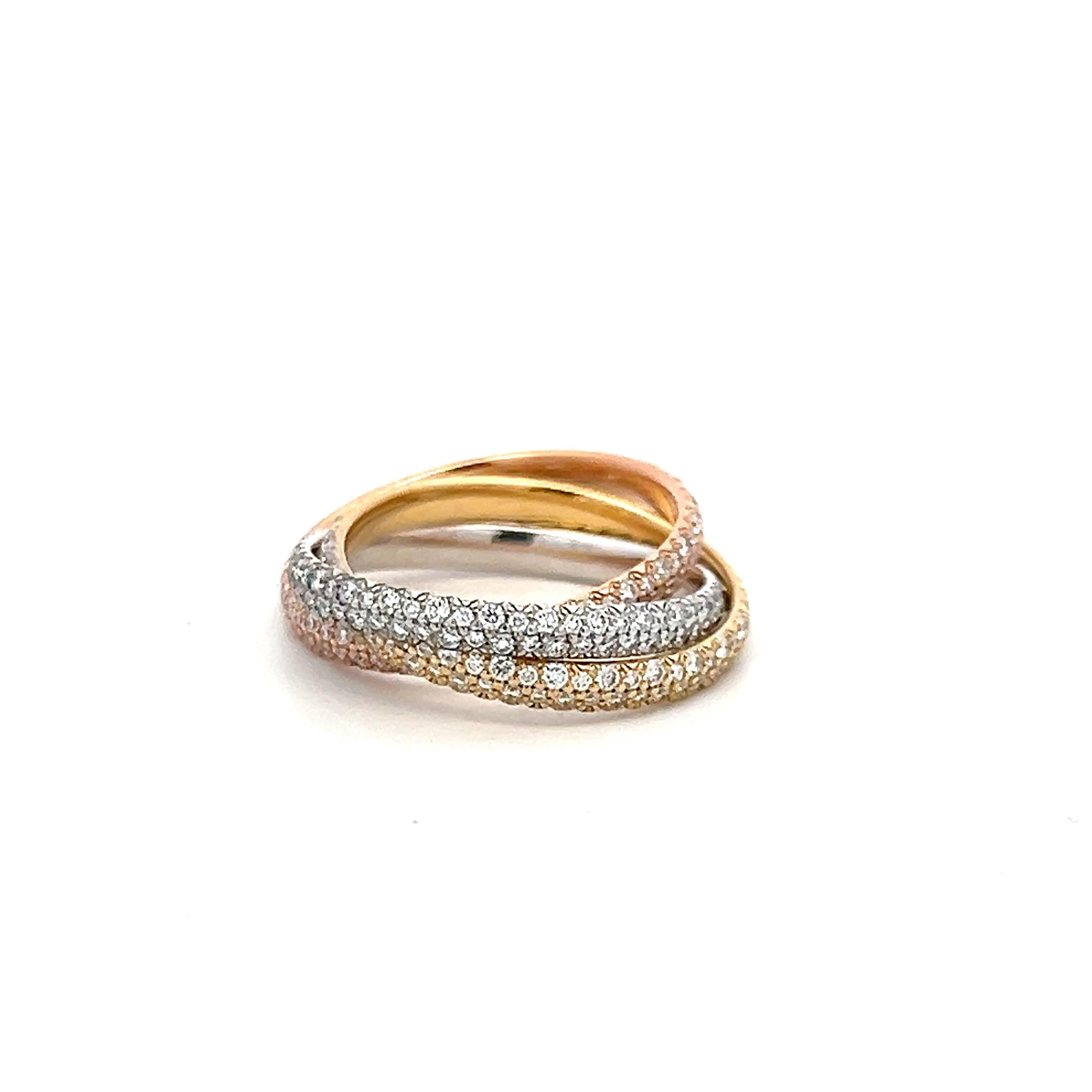 Cartier 18K Tri Color Gold Trinity Ring with 1.38 Carat Round F VS Diamonds