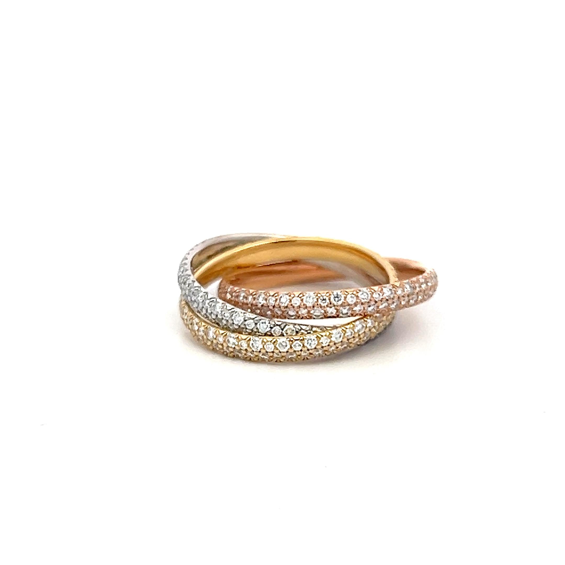 Cartier 18K Tri Color Gold Trinity Ring with 1.38 Carat Round F VS Diamonds
