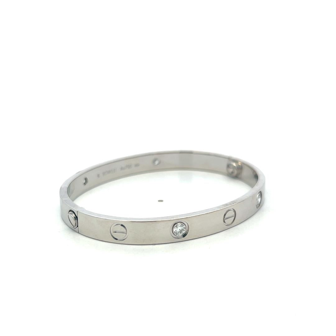 Cartier 18K White Gold Love Bracelet with 0.42ct Round F VS Diamonds Size 16