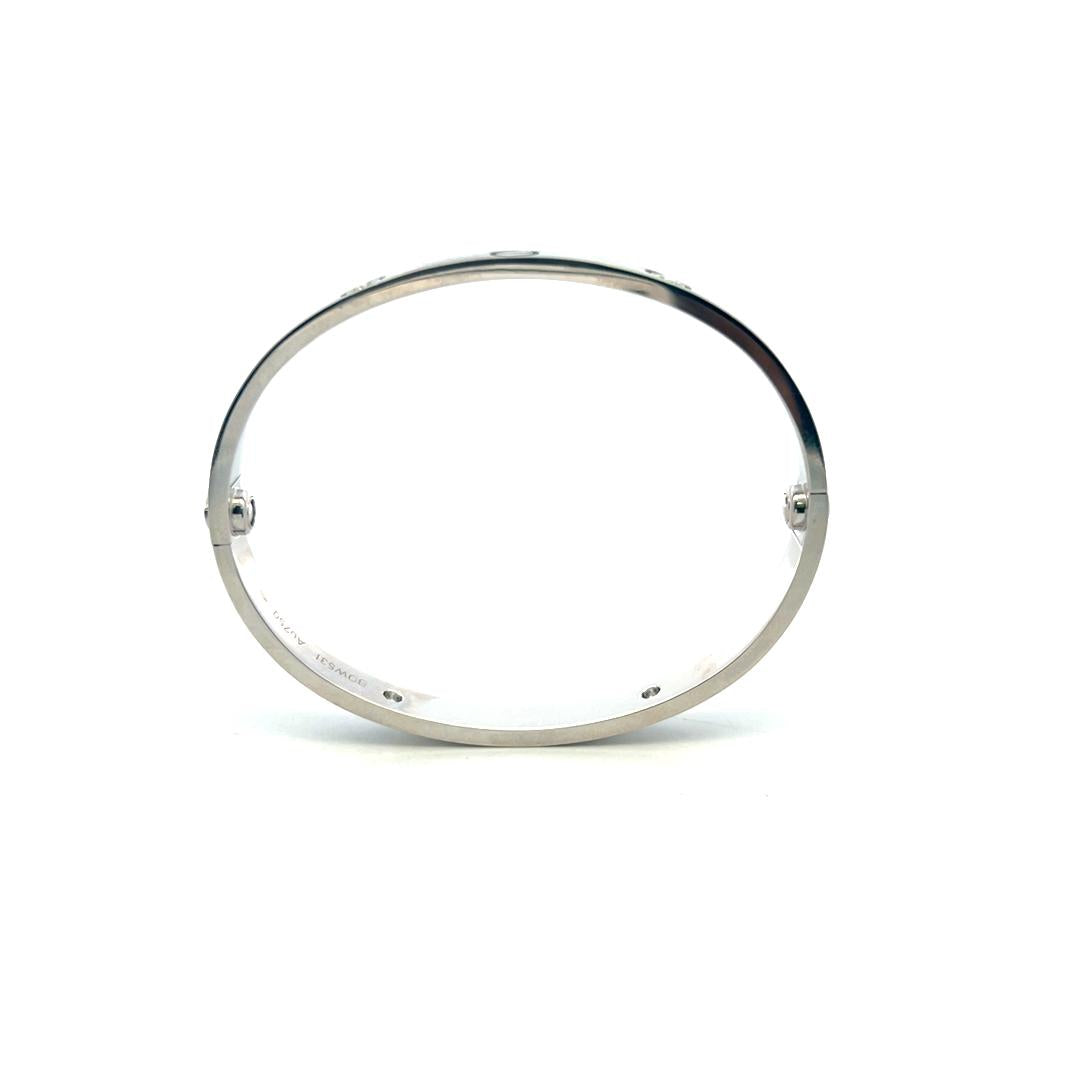 Cartier 18K White Gold Love Bracelet with 0.42ct Round F VS Diamonds Size 16