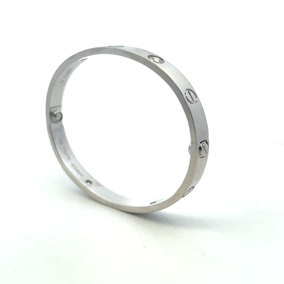 Cartier 18K White Gold Love Bracelet with 0.42ct Round F VS Diamonds Size 16