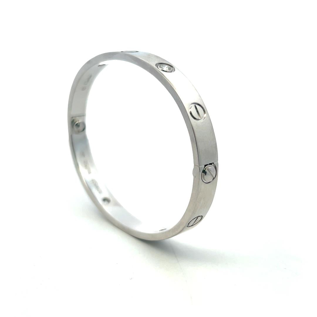 Cartier 18K White Gold Love Bracelet with 0.42ct Round F VS Diamonds Size 16