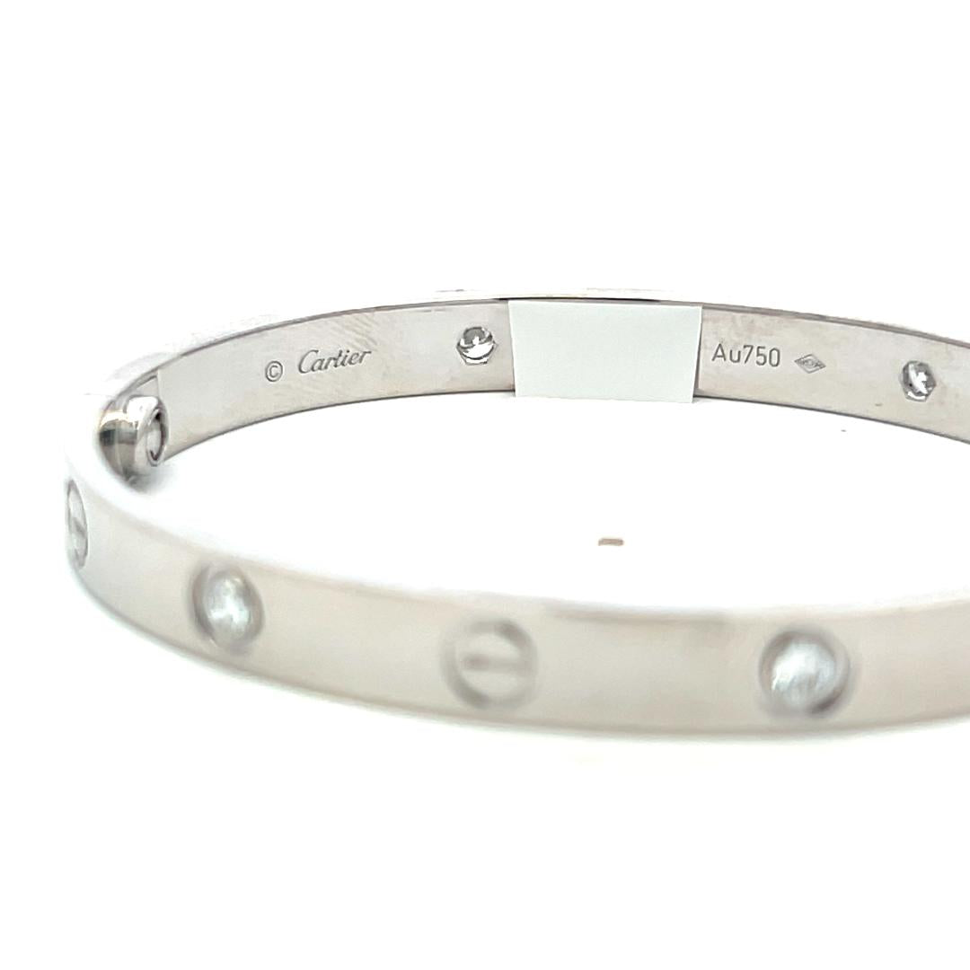 Cartier 18K White Gold Love Bracelet with 0.42ct Round F VS Diamonds Size 16