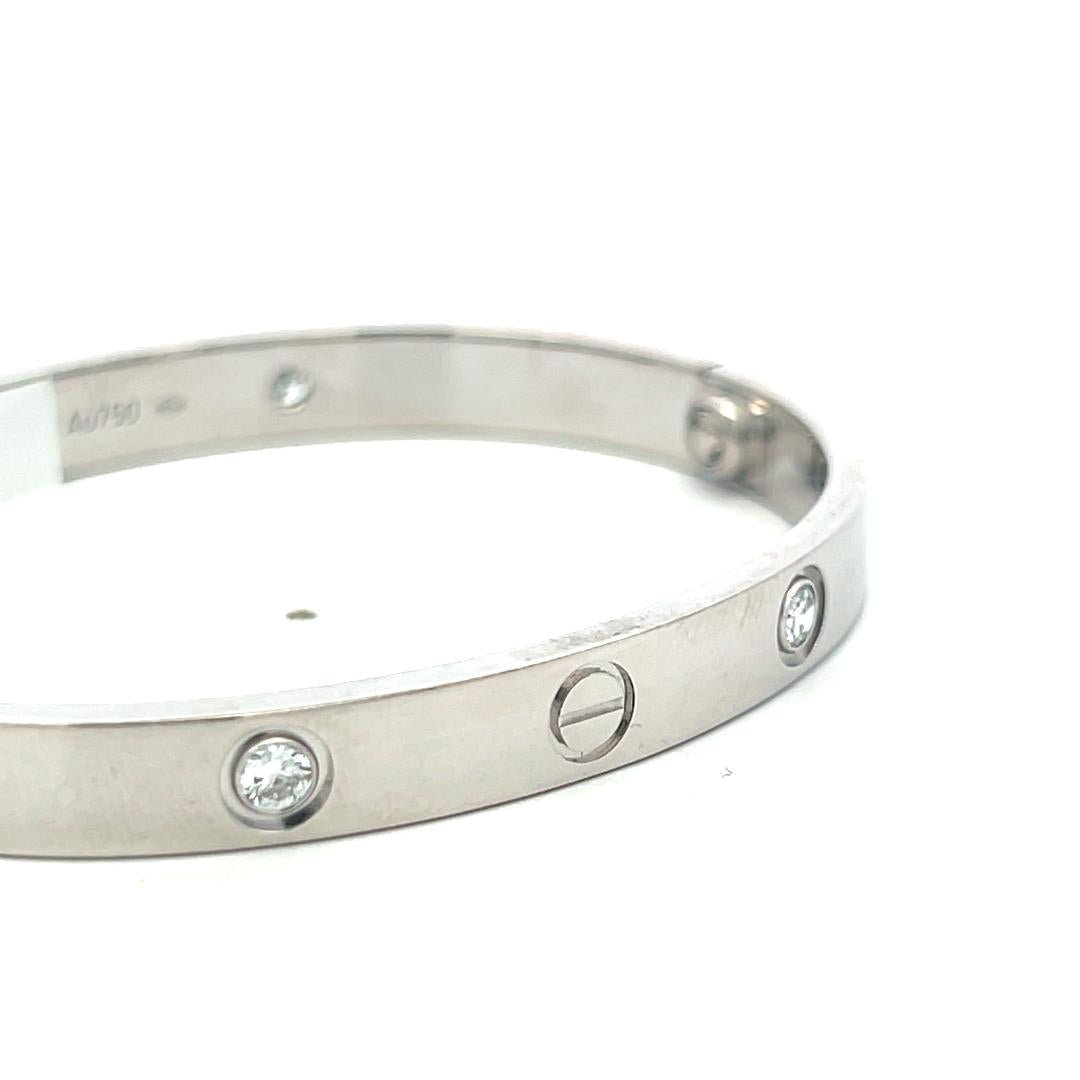 Cartier 18K White Gold Love Bracelet with 0.42ct Round F VS Diamonds Size 16
