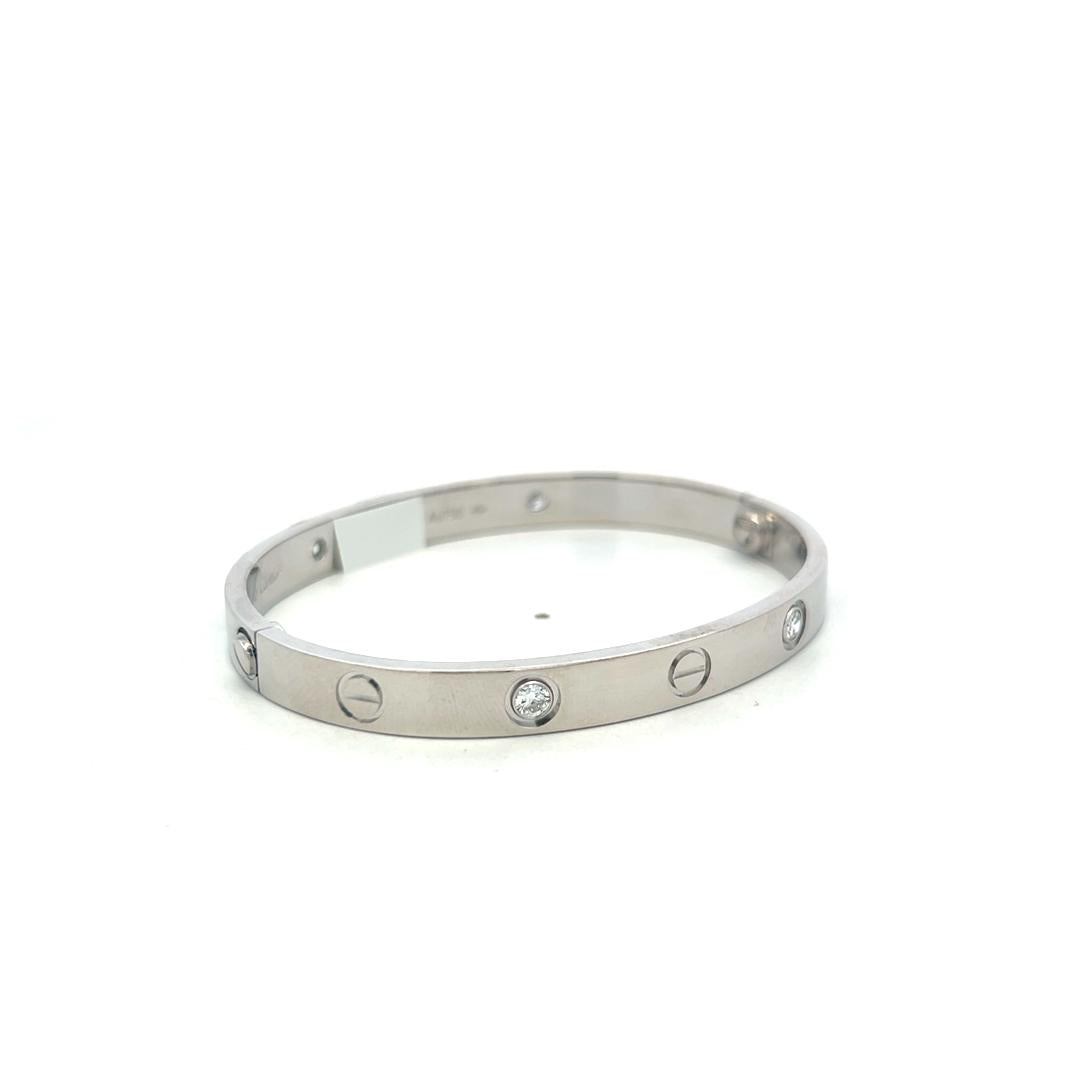 Cartier 18K White Gold Love Bracelet with 0.42ct Round F VS Diamonds Size 16