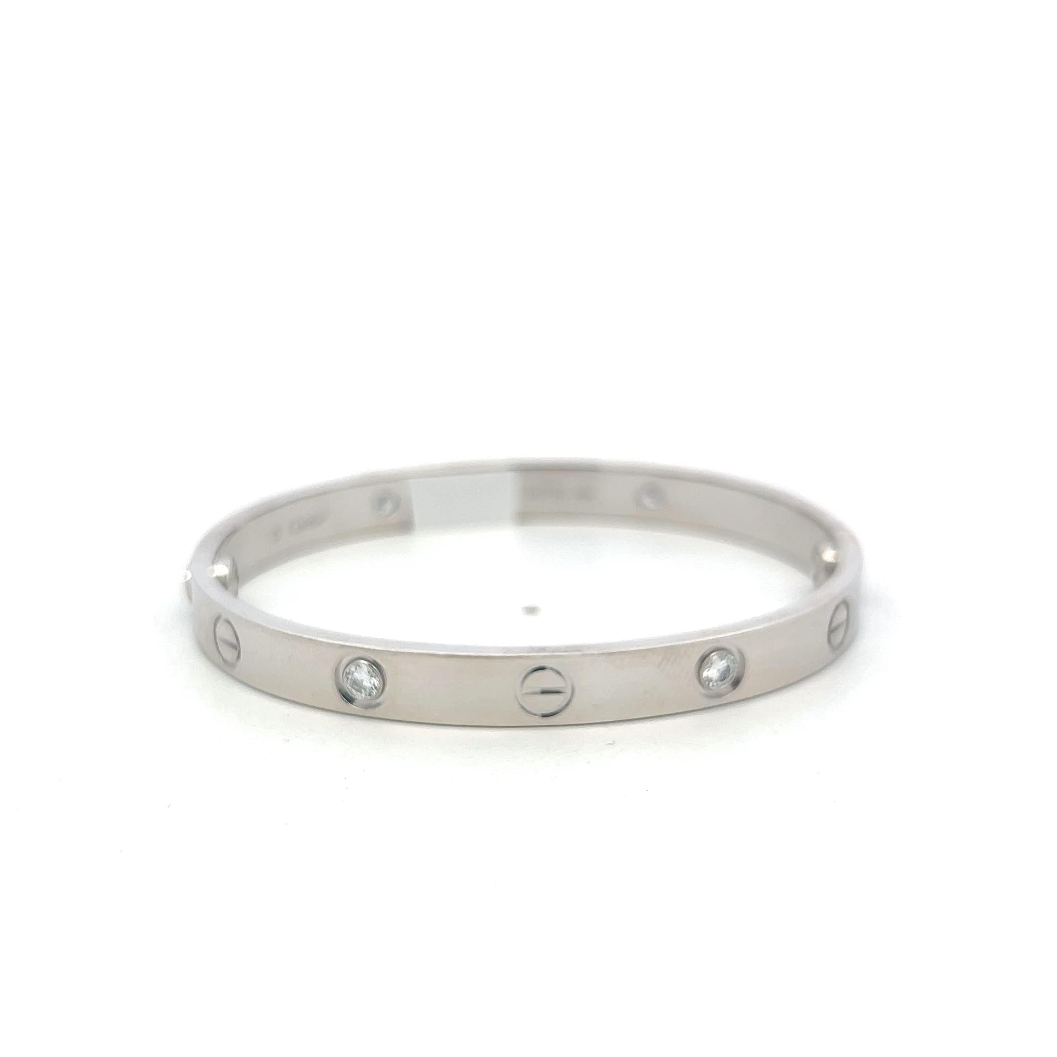 Cartier 18K White Gold Love Bracelet with 0.42ct Round F VS Diamonds Size 16