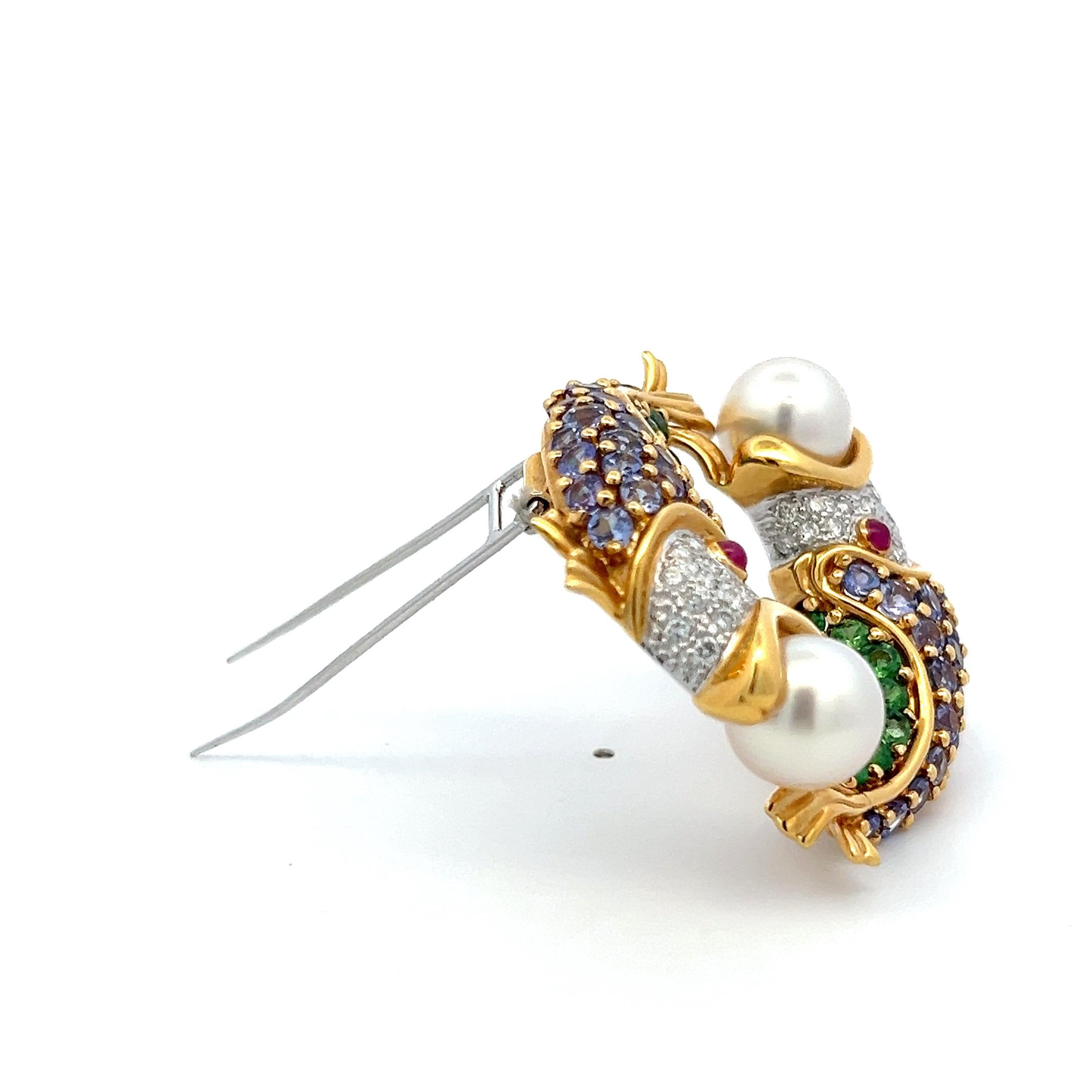 18K Yellow Gold Pin Brooch with 0.5ct  Diamond Round F VS Diamonds & Multigems