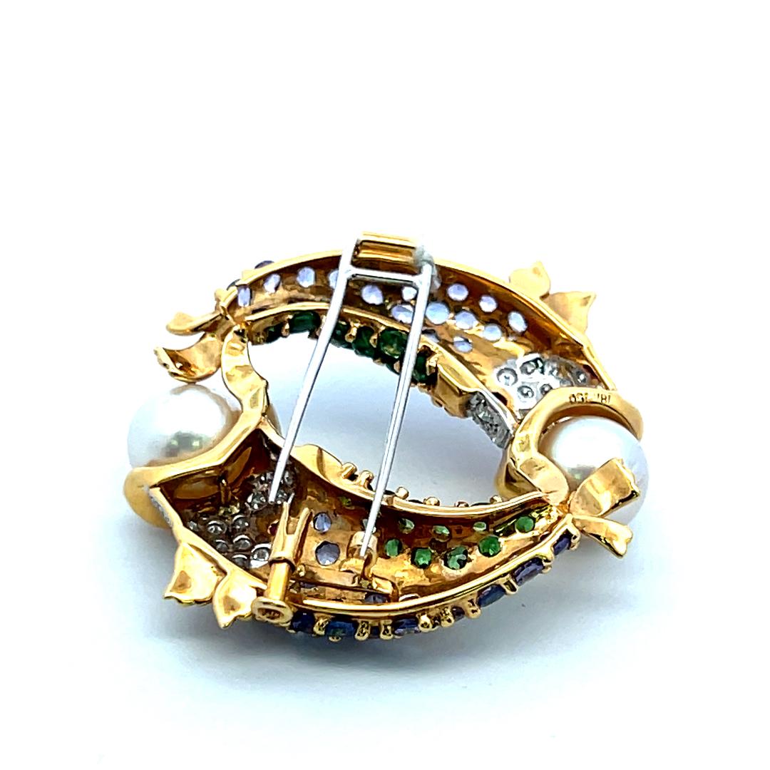 18K Yellow Gold Pin Brooch with 0.5ct  Diamond Round F VS Diamonds & Multigems