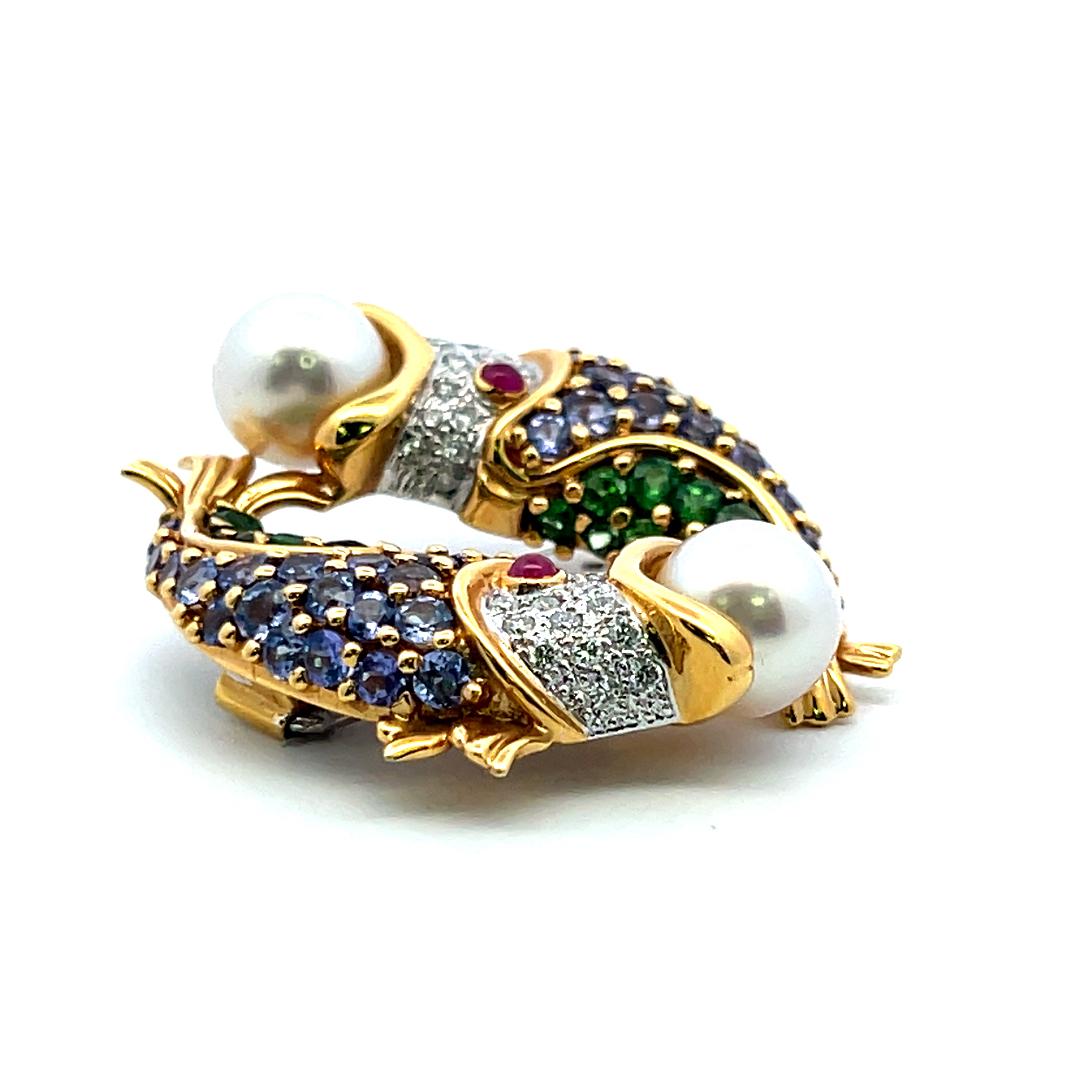18K Yellow Gold Pin Brooch with 0.5ct  Diamond Round F VS Diamonds & Multigems