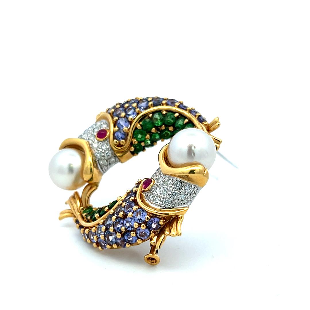 18K Yellow Gold Pin Brooch with 0.5ct  Diamond Round F VS Diamonds & Multigems