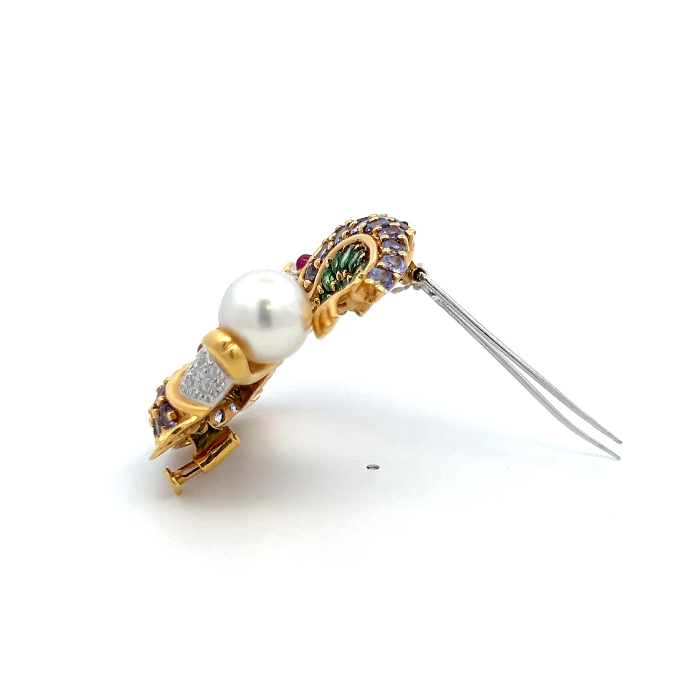 18K Yellow Gold Pin Brooch with 0.5ct  Diamond Round F VS Diamonds & Multigems