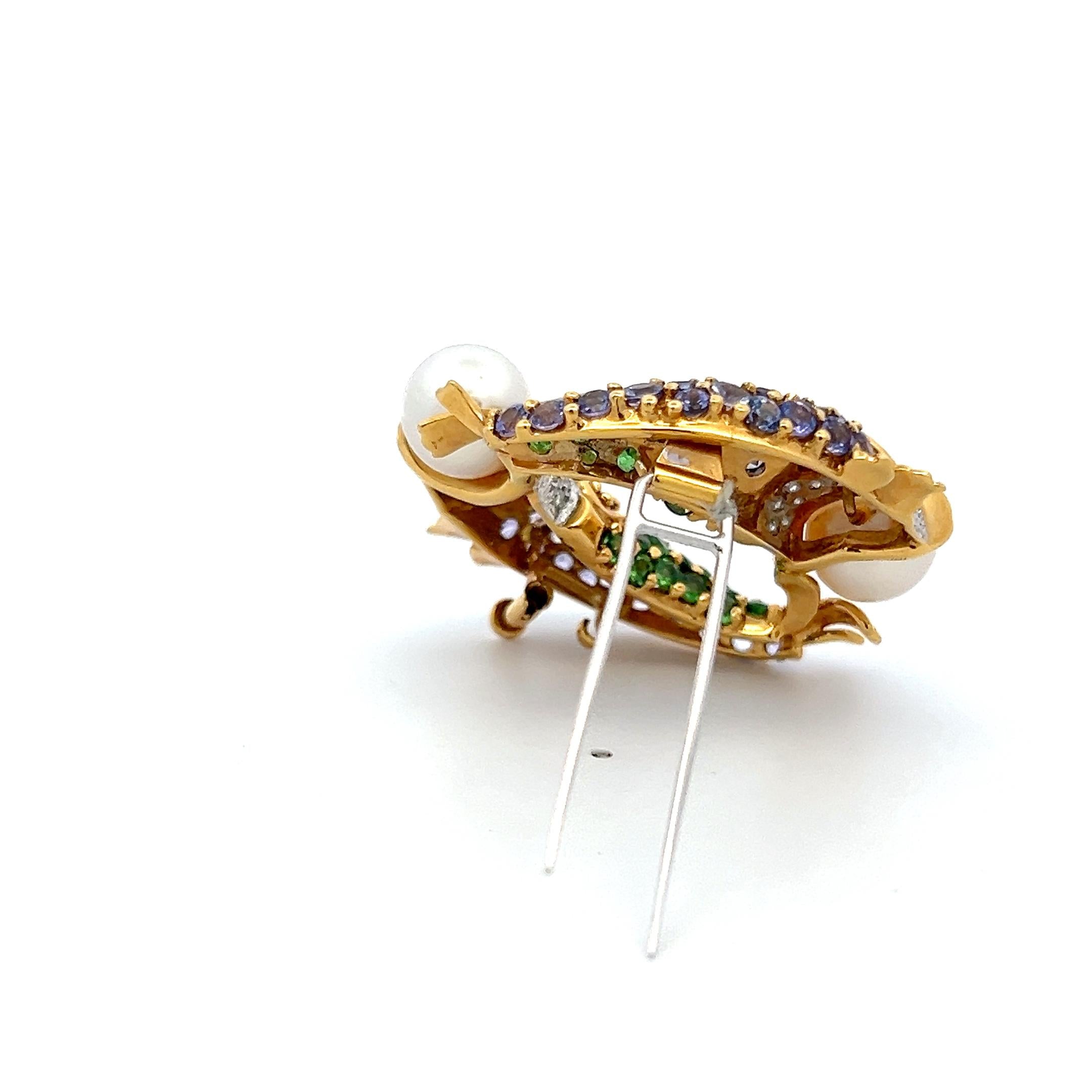 18K Yellow Gold Pin Brooch with 0.5ct  Diamond Round F VS Diamonds & Multigems