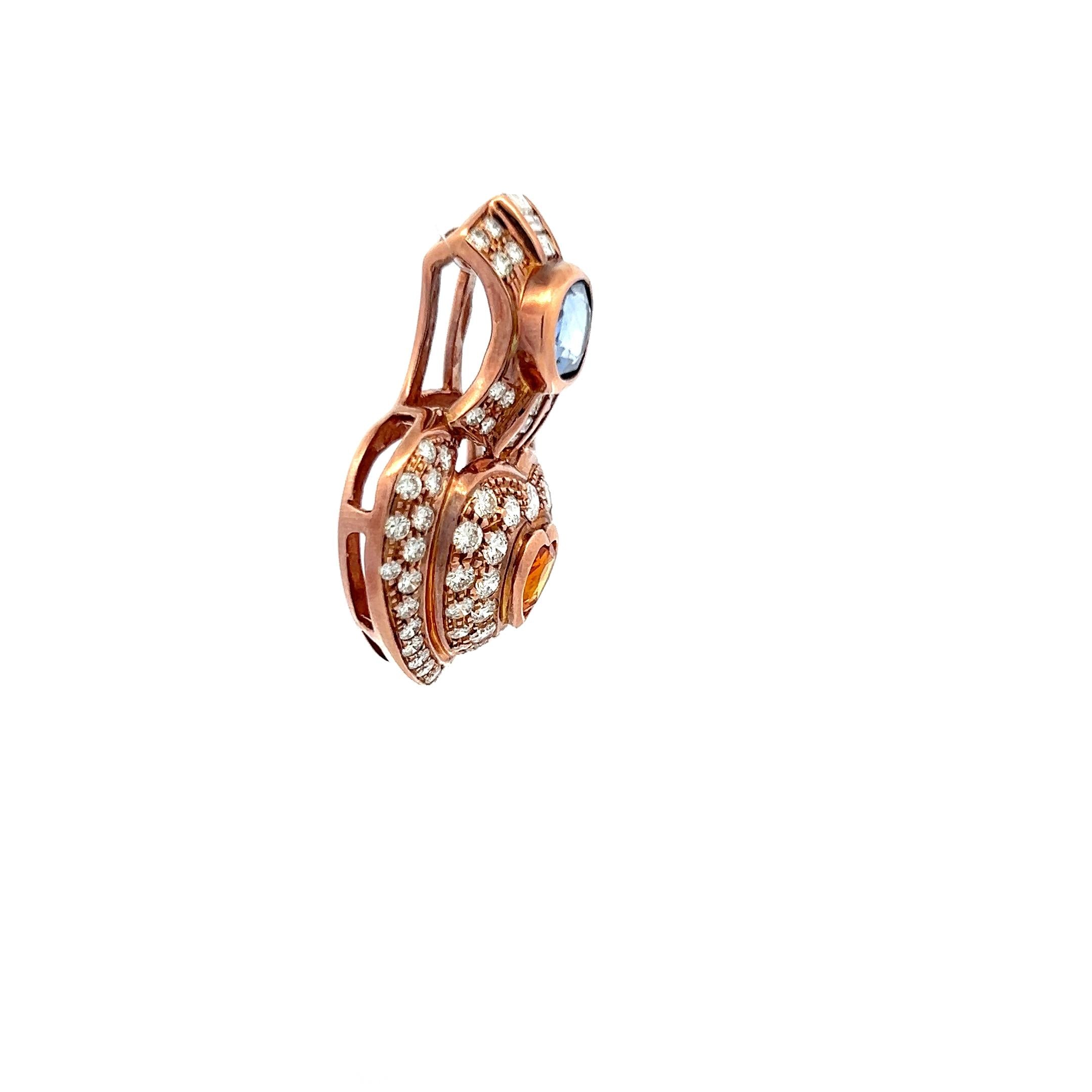 18K Rose Gold Heart Pin Brooch with 4.18 Carat Diamonds and Multi-Gemstones