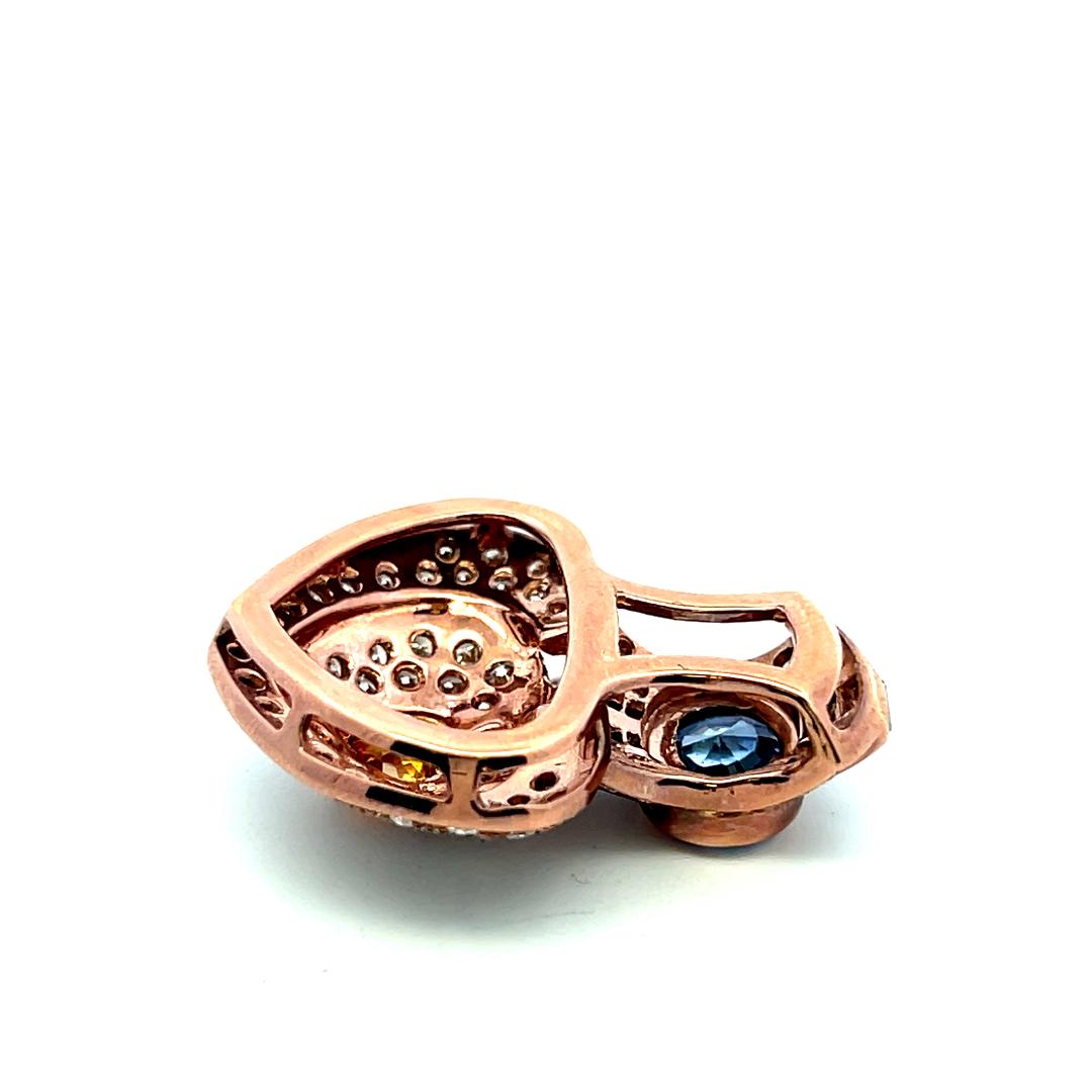 18K Rose Gold Heart Pin Brooch with 4.18 Carat Diamonds and Multi-Gemstones