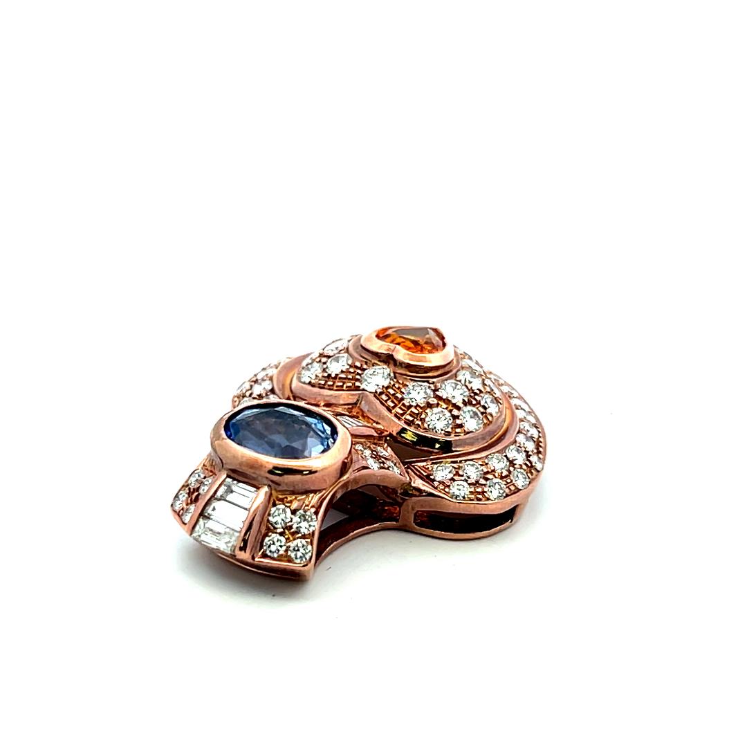 18K Rose Gold Heart Pin Brooch with 4.18 Carat Diamonds and Multi-Gemstones