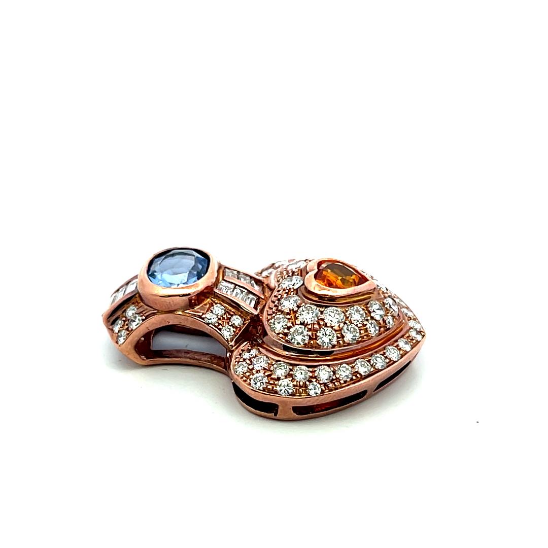 18K Rose Gold Heart Pin Brooch with 4.18 Carat Diamonds and Multi-Gemstones