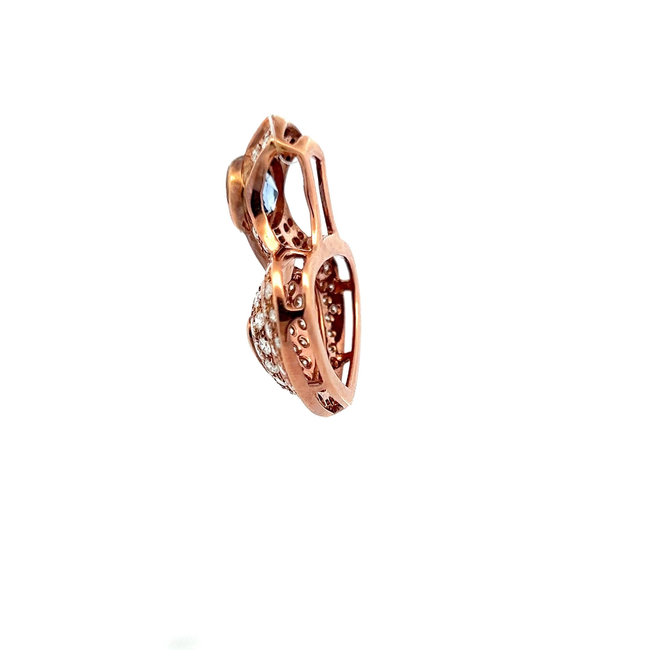 18K Rose Gold Heart Pin Brooch with 4.18 Carat Diamonds and Multi-Gemstones
