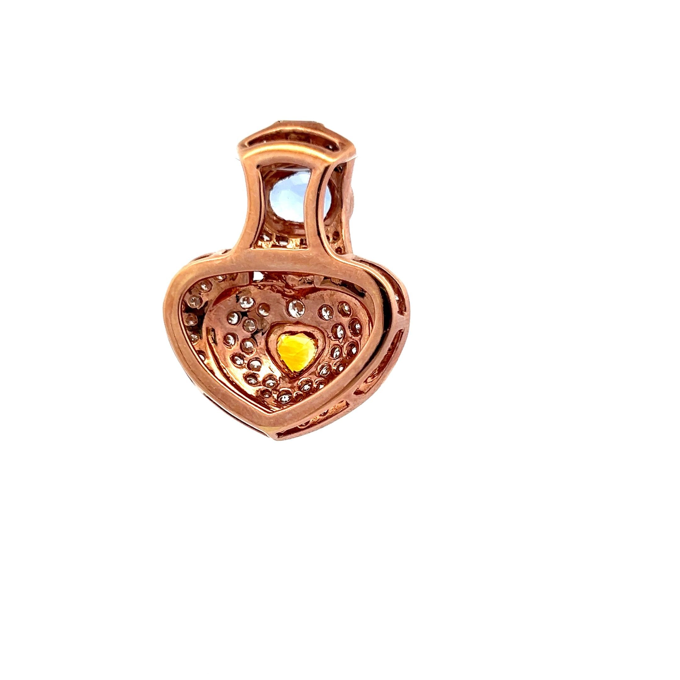 18K Rose Gold Heart Pin Brooch with 4.18 Carat Diamonds and Multi-Gemstones