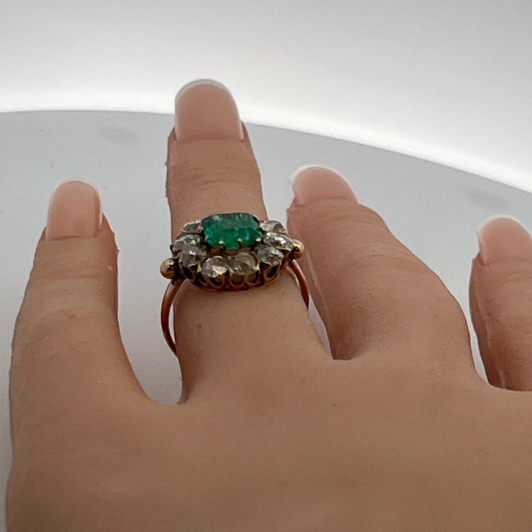 Vintage 10K YG  Edwardian Ring with 1.5 Carat Diamonds H-SI and 2 Carat Emerald