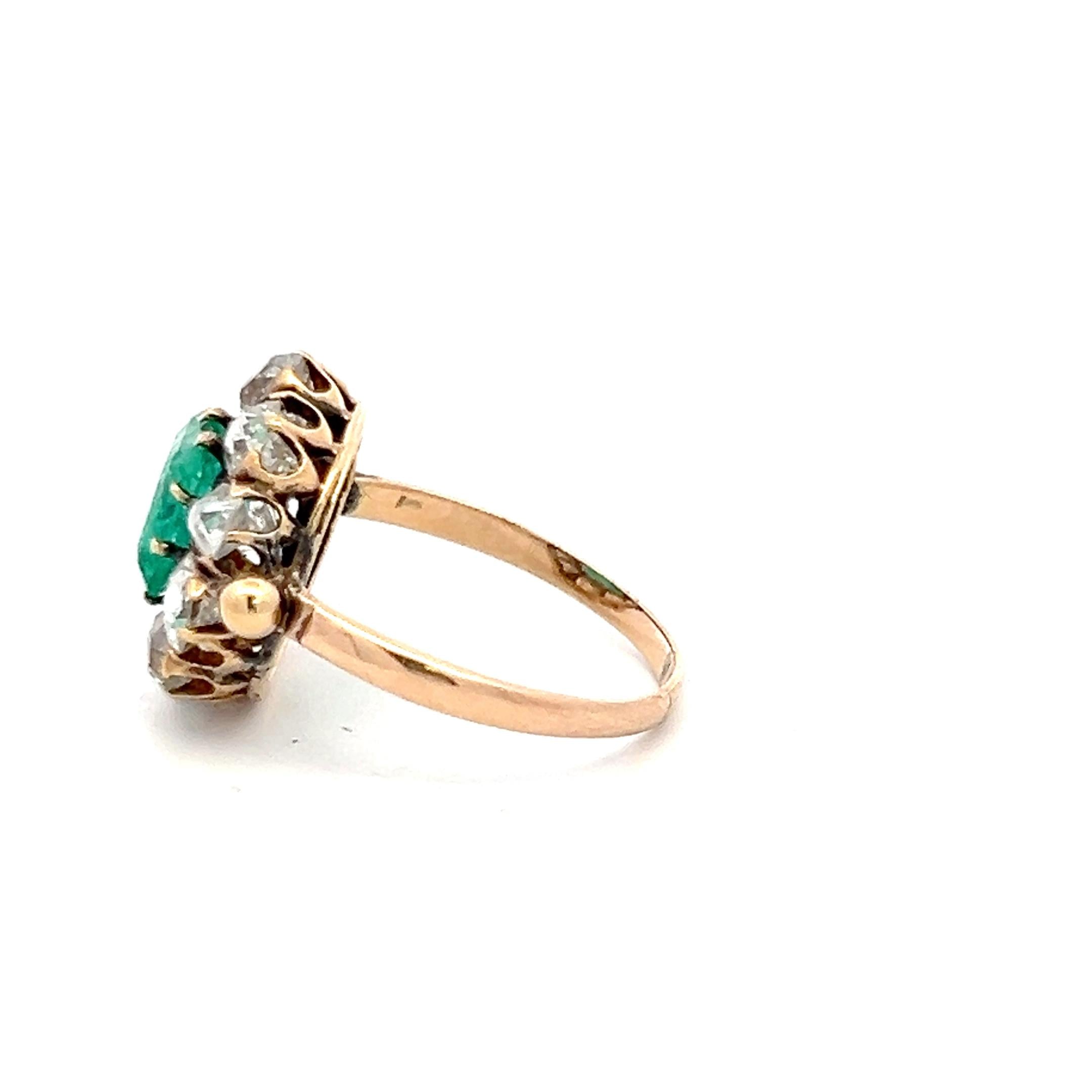Vintage 10K YG  Edwardian Ring with 1.5 Carat Diamonds H-SI and 2 Carat Emerald