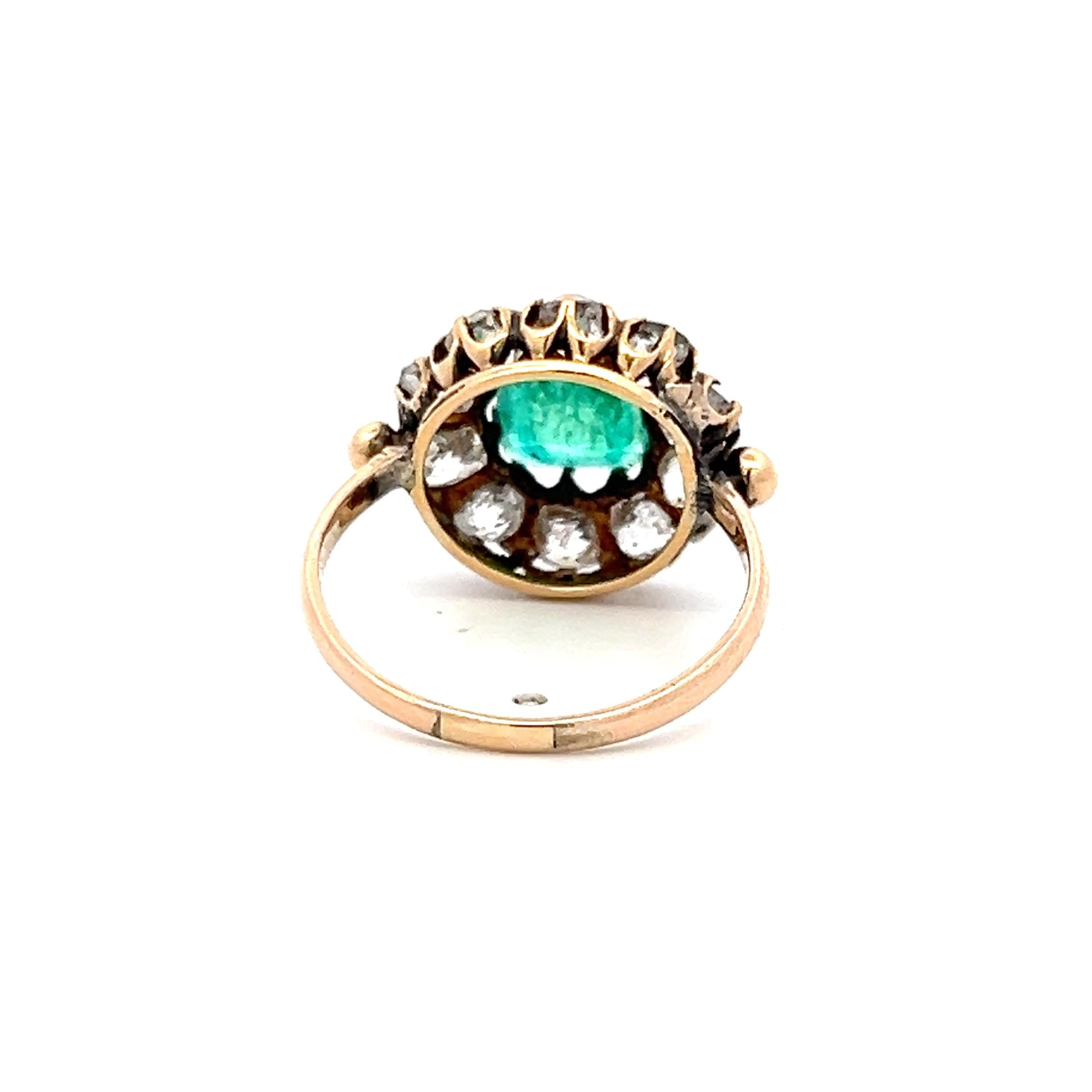 Vintage 10K YG  Edwardian Ring with 1.5 Carat Diamonds H-SI and 2 Carat Emerald