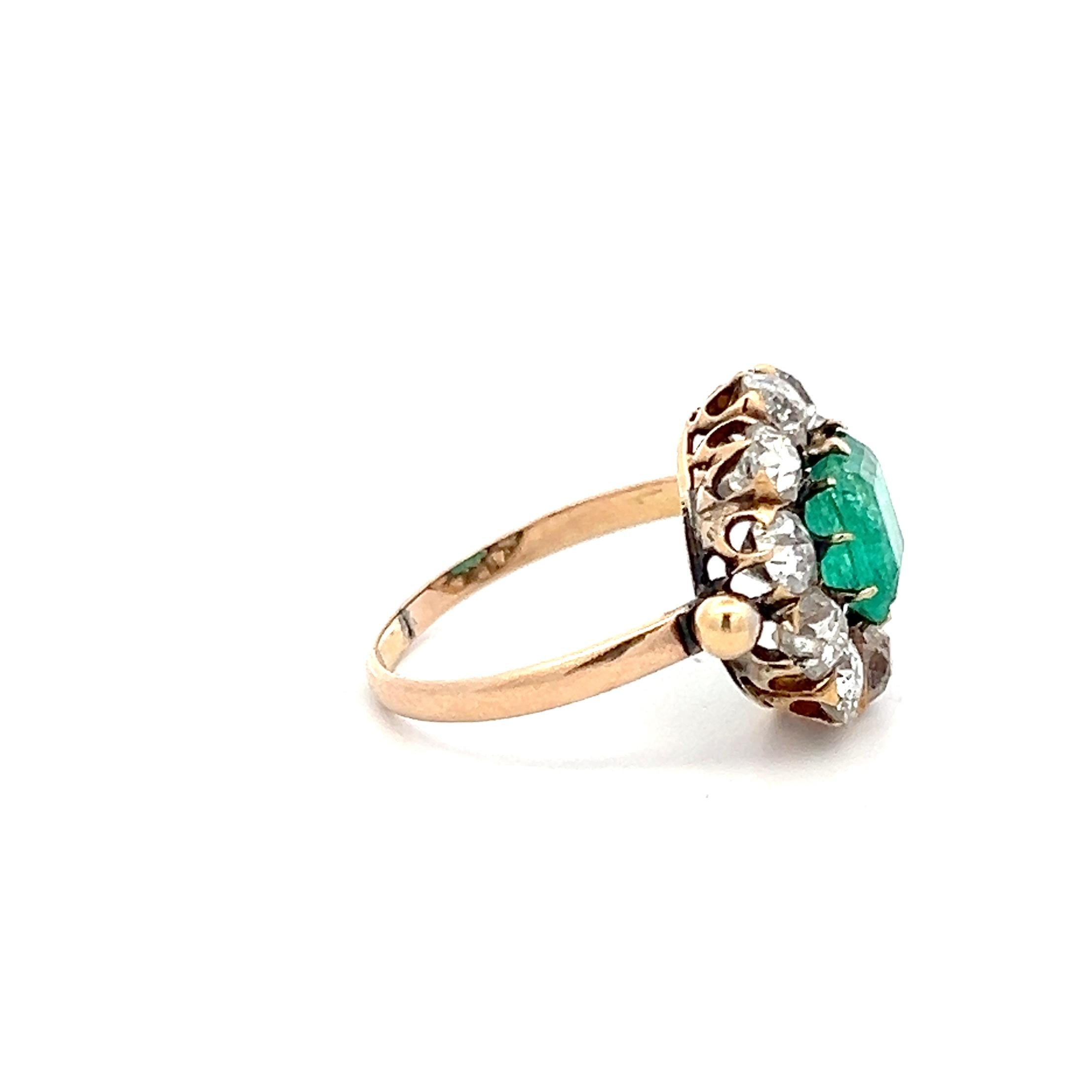 Vintage 10K YG  Edwardian Ring with 1.5 Carat Diamonds H-SI and 2 Carat Emerald