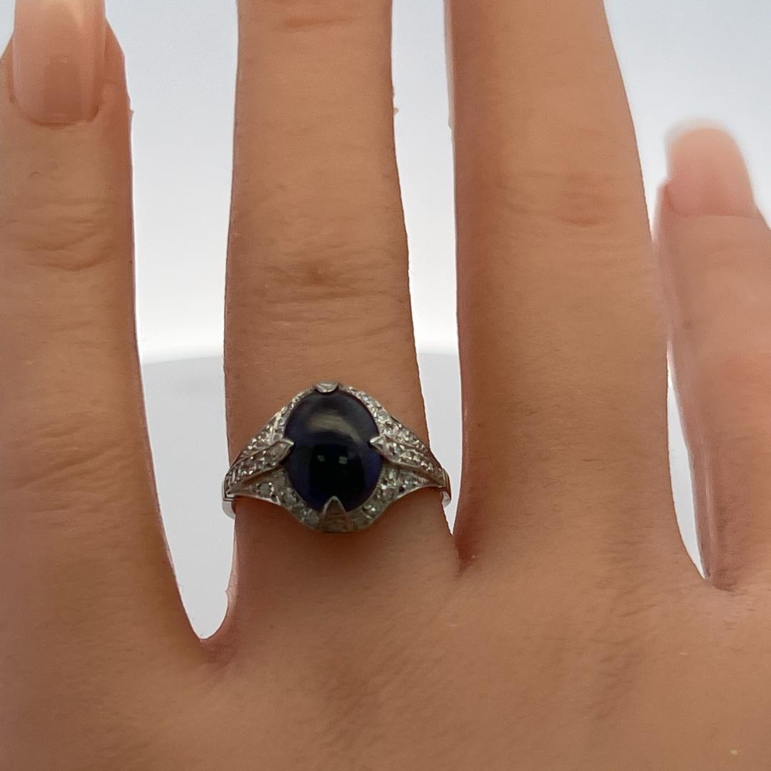 Art Deco Ring with 0.48 Carat Diamond & 10.19-7.7 MM Sapphire Size 7