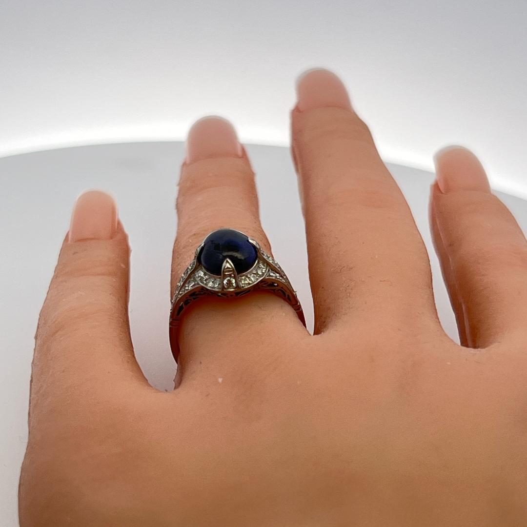 Art Deco Ring with 0.48 Carat Diamond & 10.19-7.7 MM Sapphire Size 7