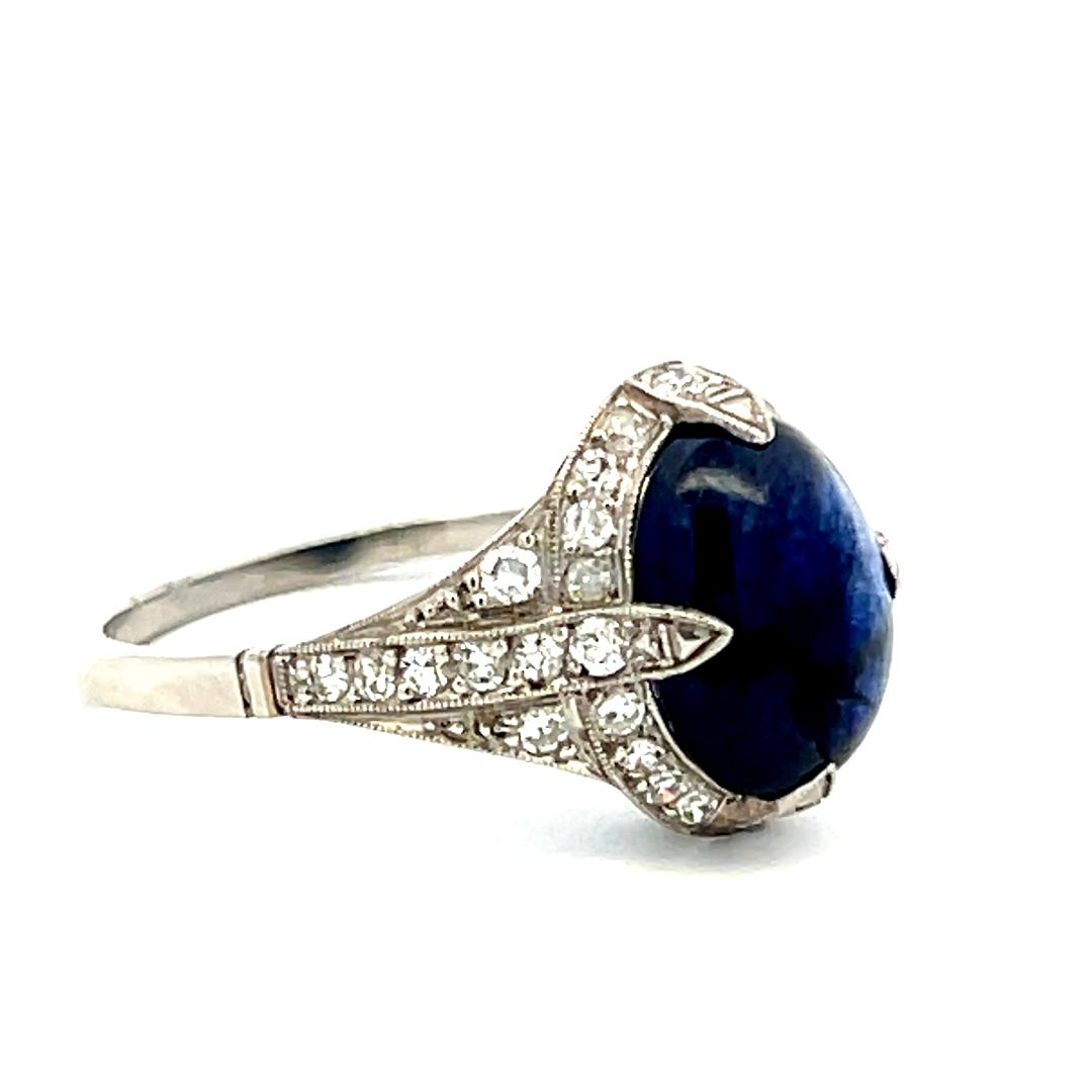 Art Deco Ring with 0.48 Carat Diamond & 10.19-7.7 MM Sapphire Size 7