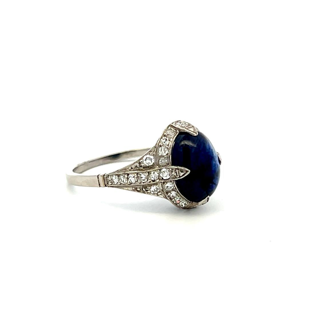 Art Deco Ring with 0.48 Carat Diamond & 10.19-7.7 MM Sapphire Size 7