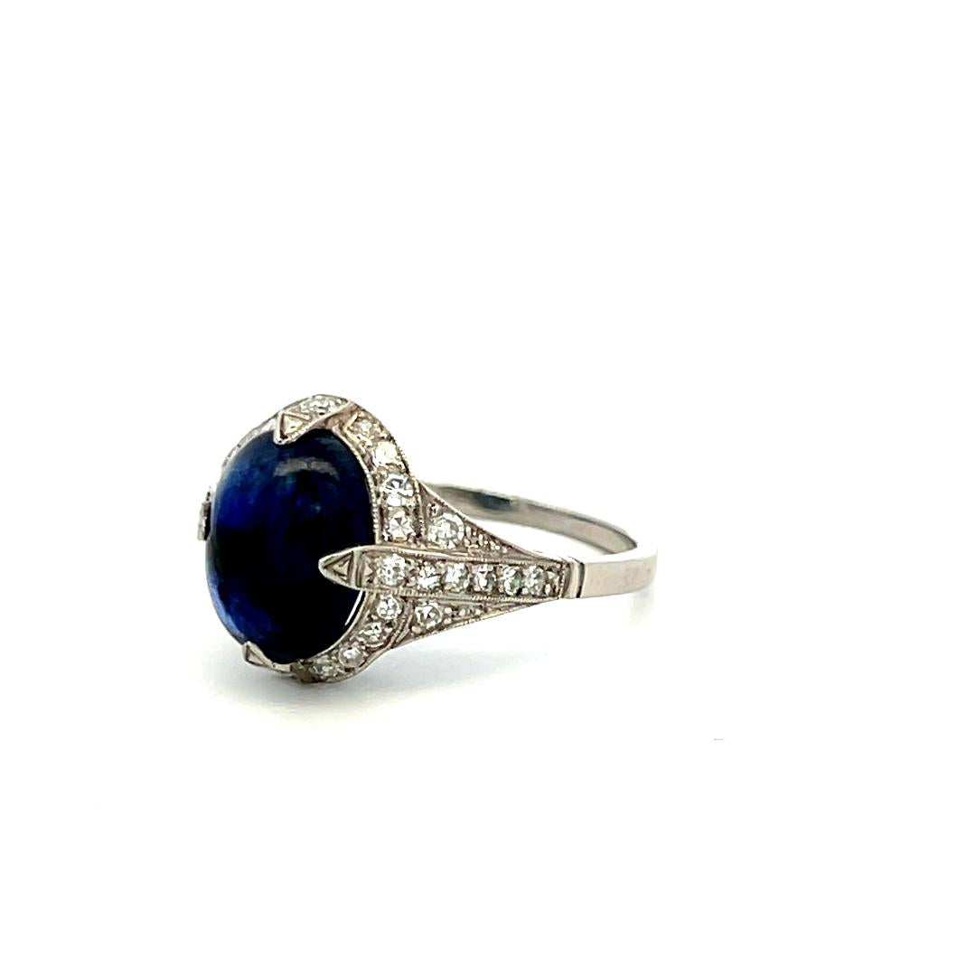 Art Deco Ring with 0.48 Carat Diamond & 10.19-7.7 MM Sapphire Size 7