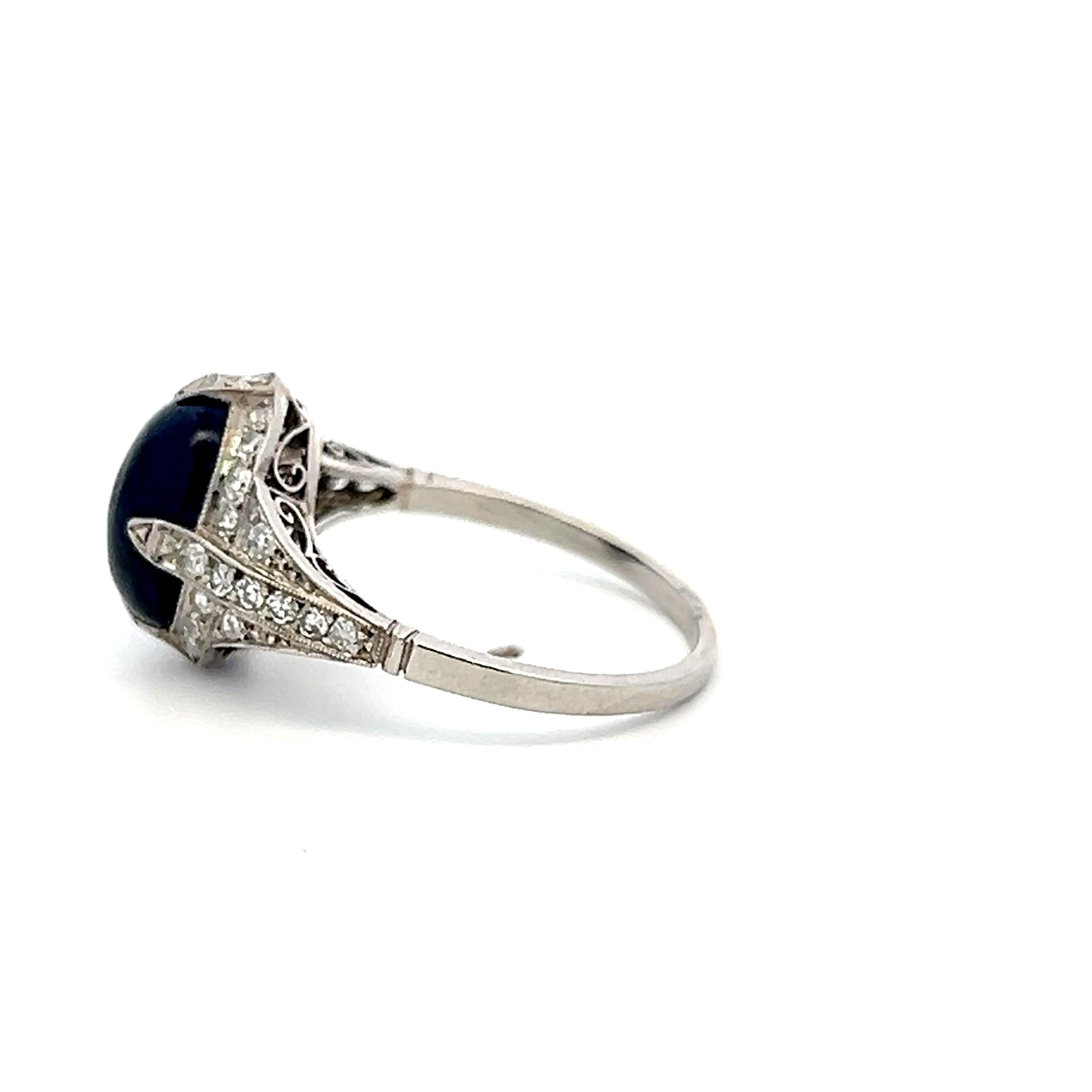 Art Deco Ring with 0.48 Carat Diamond & 10.19-7.7 MM Sapphire Size 7