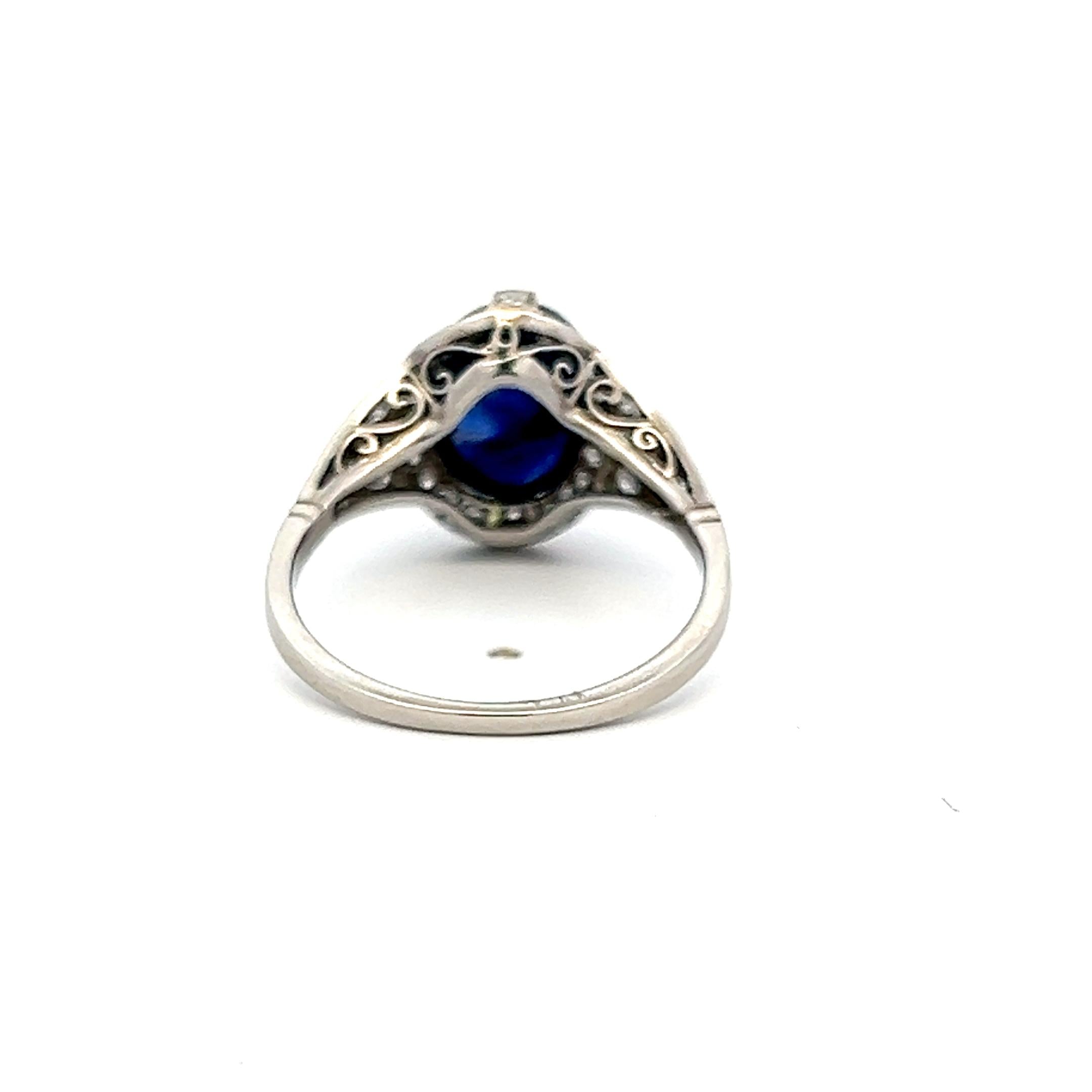 Art Deco Ring with 0.48 Carat Diamond & 10.19-7.7 MM Sapphire Size 7