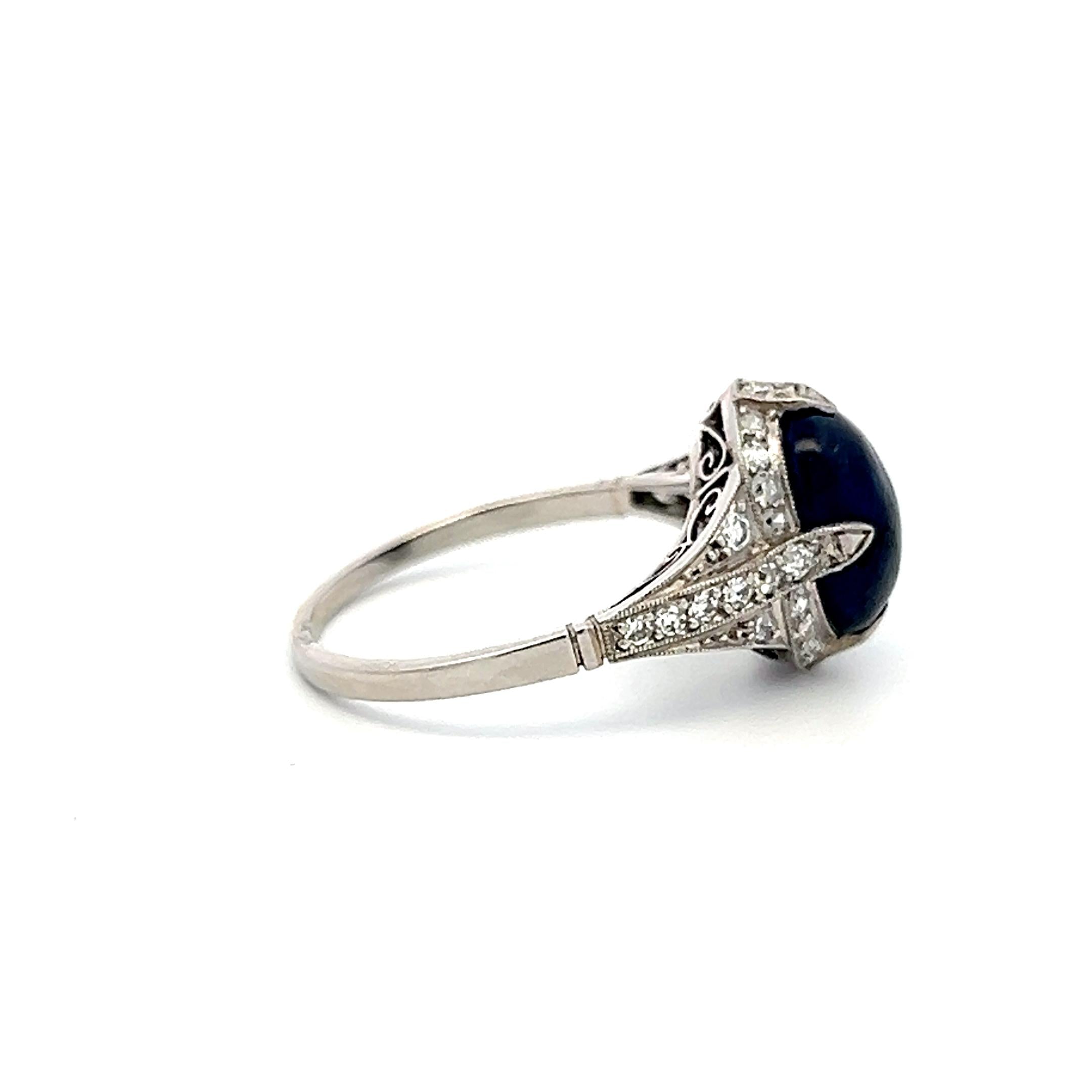 Art Deco Ring with 0.48 Carat Diamond & 10.19-7.7 MM Sapphire Size 7