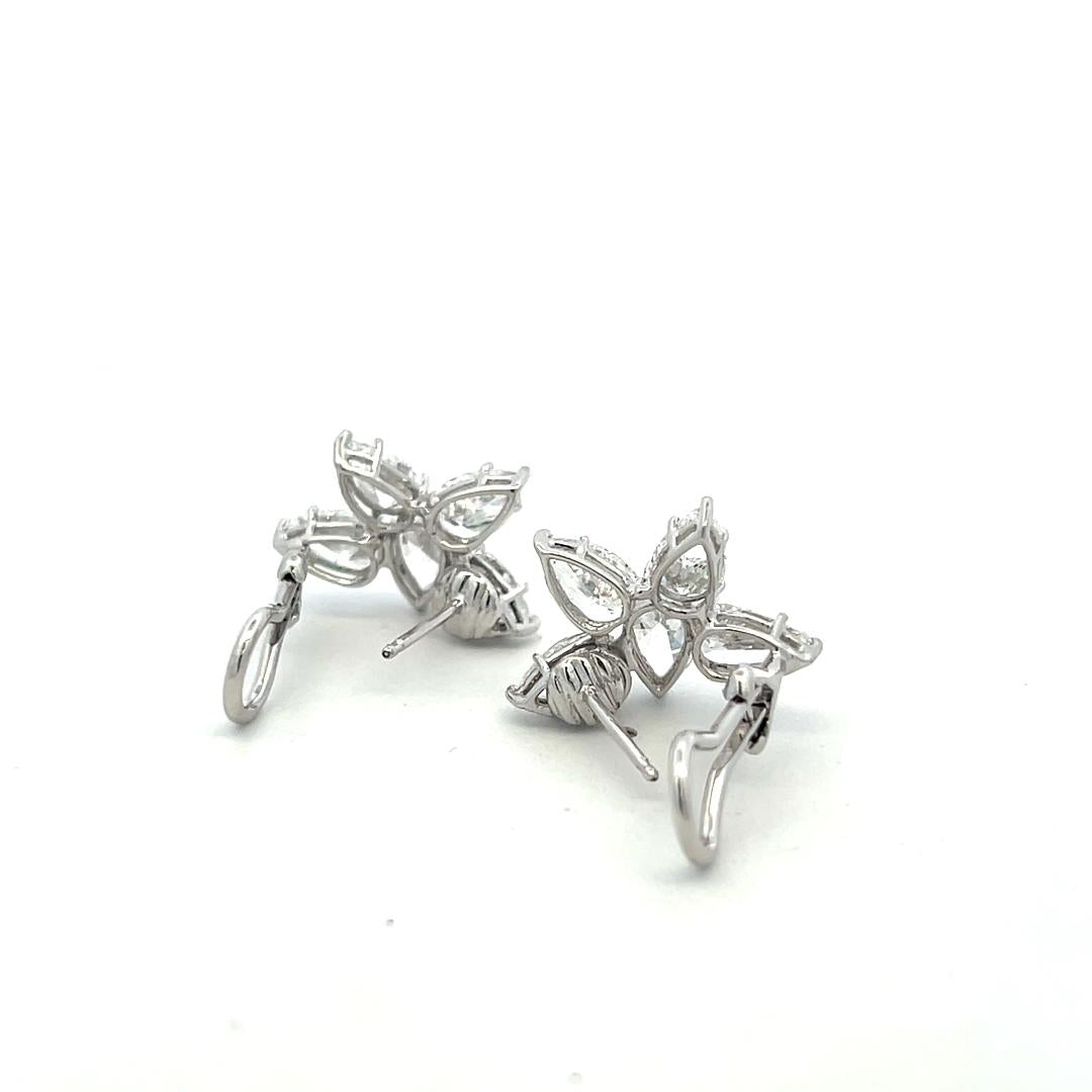 18K White Gold Diamond Clip-On Earrings with 7.03 Carat Pear Shaped Diamonds GIA