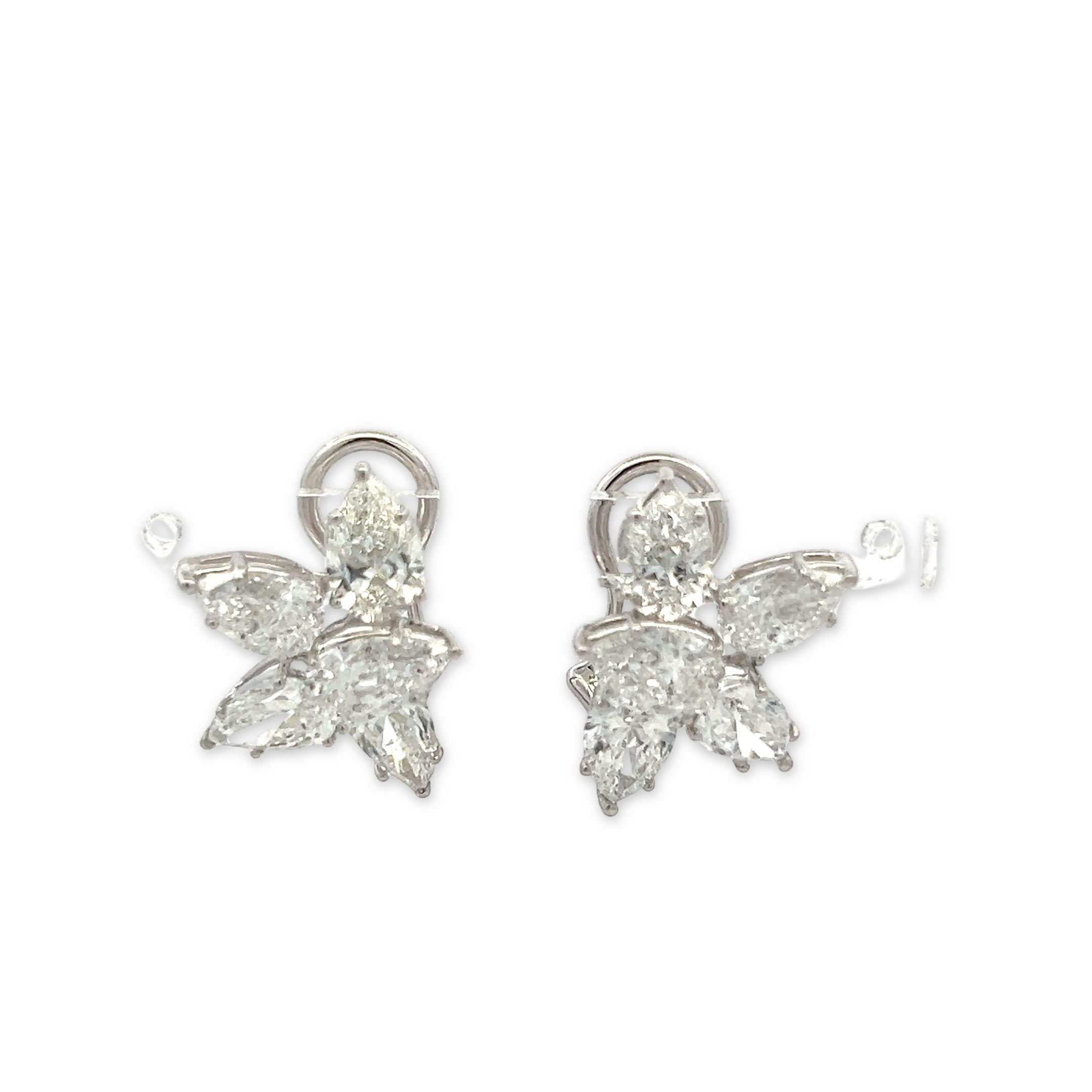18K White Gold Diamond Clip-On Earrings with 7.03 Carat Pear Shaped Diamonds GIA