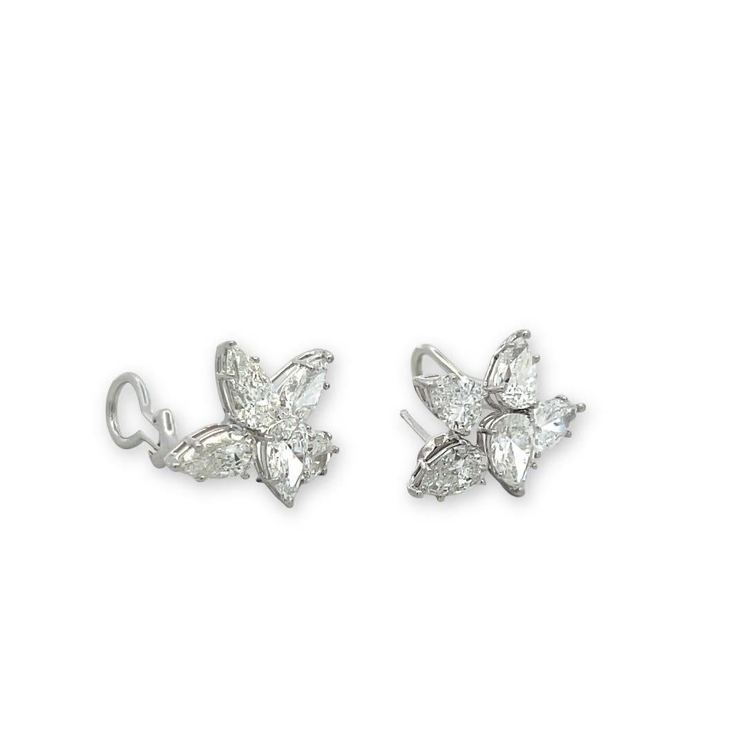 18K White Gold Diamond Clip-On Earrings with 7.03 Carat Pear Shaped Diamonds GIA