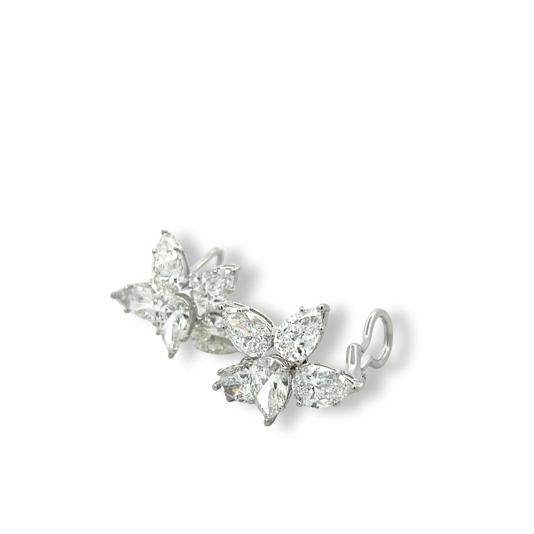 18K White Gold Diamond Clip-On Earrings with 7.03 Carat Pear Shaped Diamonds GIA