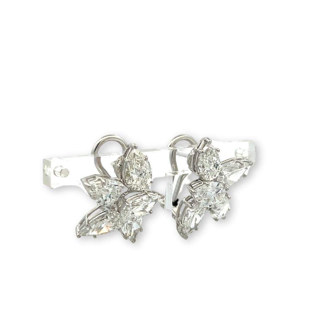 18K White Gold Diamond Clip-On Earrings with 7.03 Carat Pear Shaped Diamonds GIA
