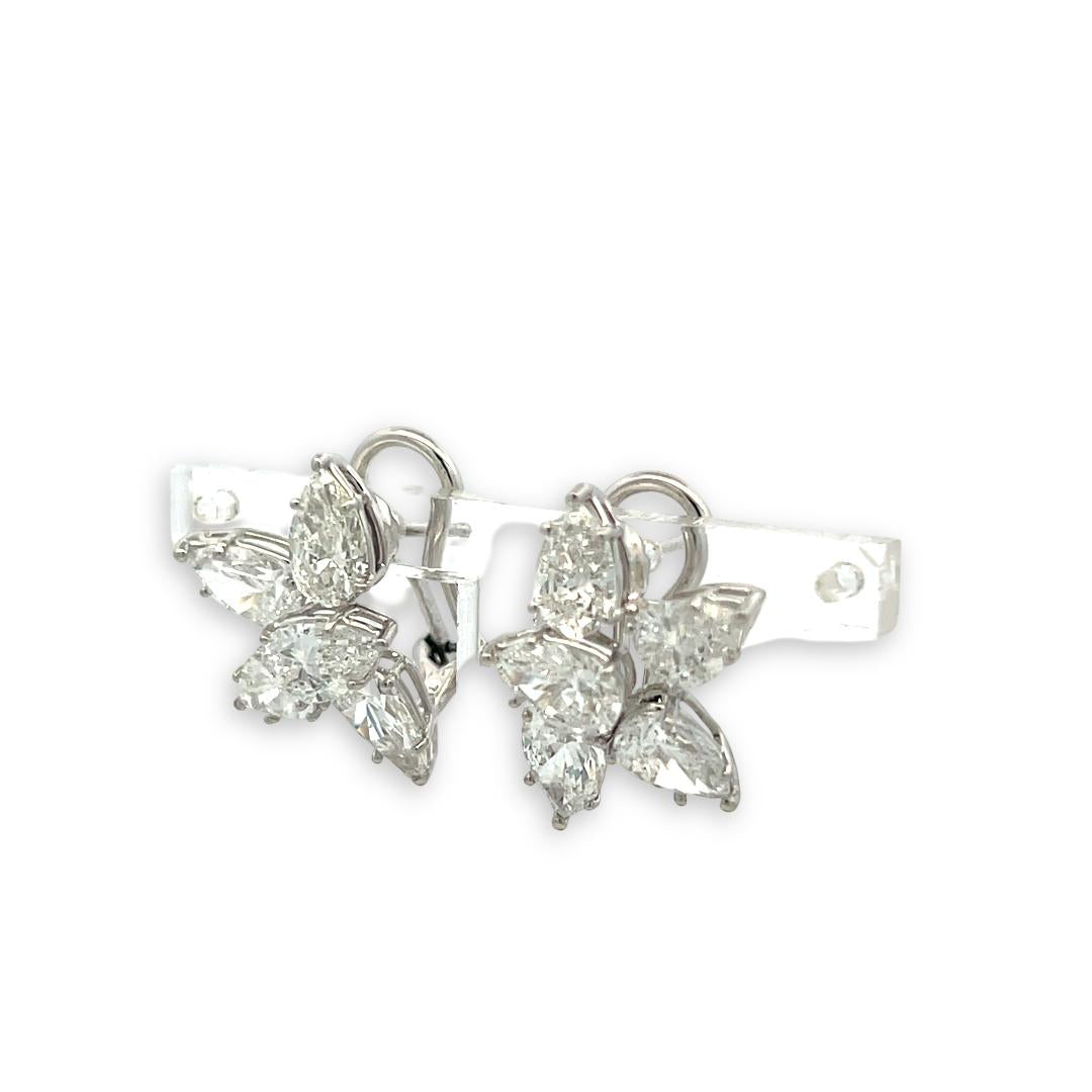 18K White Gold Diamond Clip-On Earrings with 7.03 Carat Pear Shaped Diamonds GIA