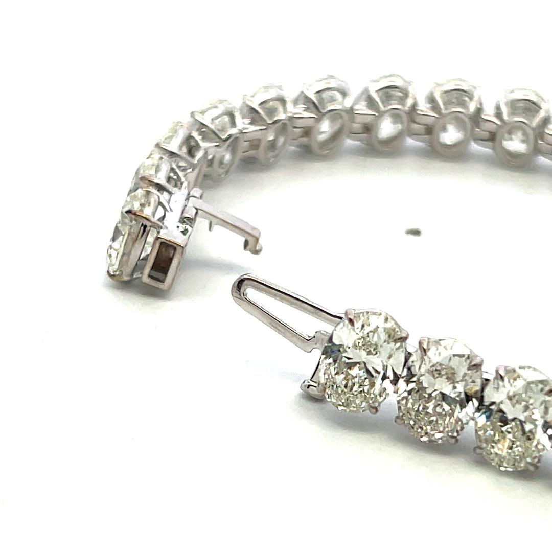 Vintage 18K White Gold Tennis Bracelet with 42.19 Carat Oval Shape Diamonds GIA