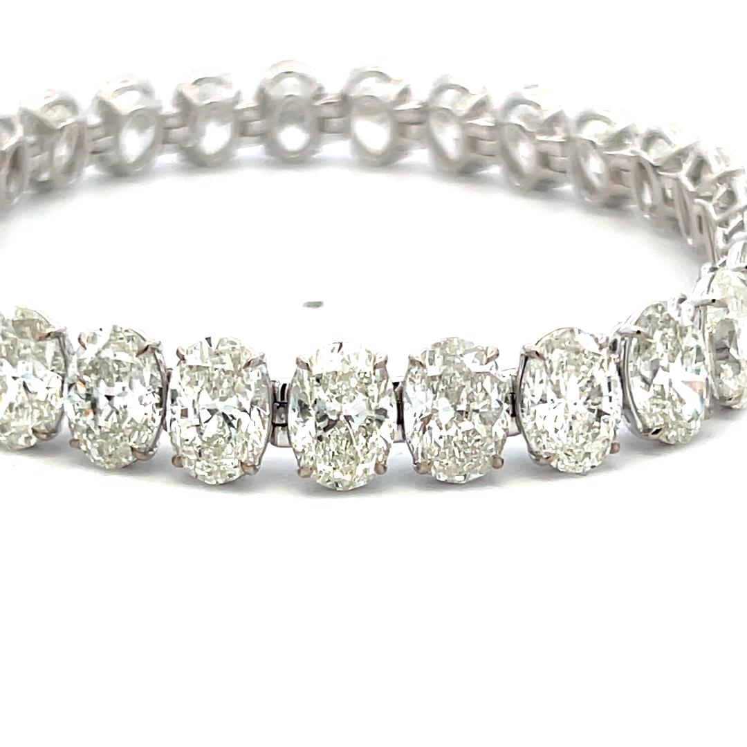 18K White Gold Tennis Bracelet with 42.19 Carat Oval Diamonds I-J-SI GIA
