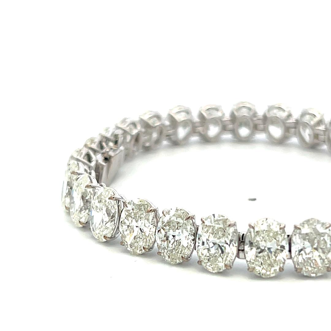 Vintage 18K White Gold Tennis Bracelet with 42.19 Carat Oval Shape Diamonds GIA